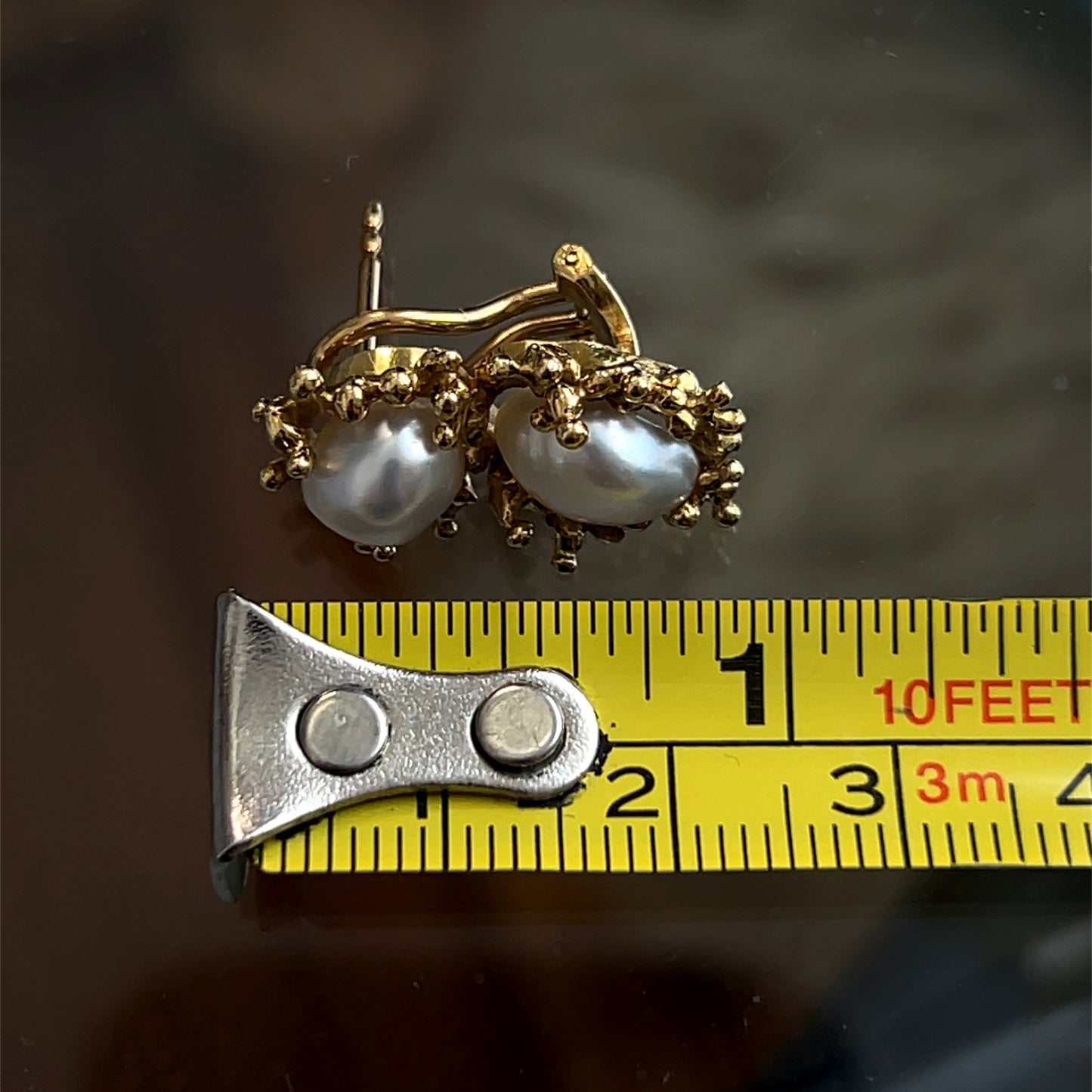 18K Yellow Gold Baroque Twin Pearl Earrings with Omega Clip Backs