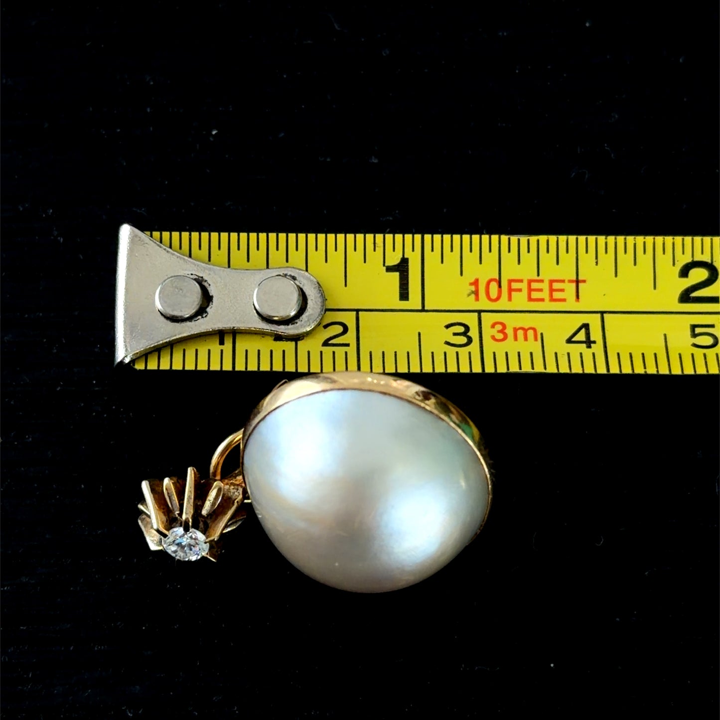 Spectacular Large 18k Yellow Gold MABE Pearl & Diamond Stud Earrings With Omega Clips