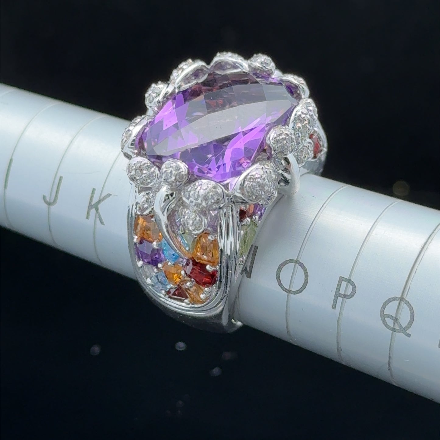 18K White Gold Large Amethyst & Diamond Gemstone Ring
