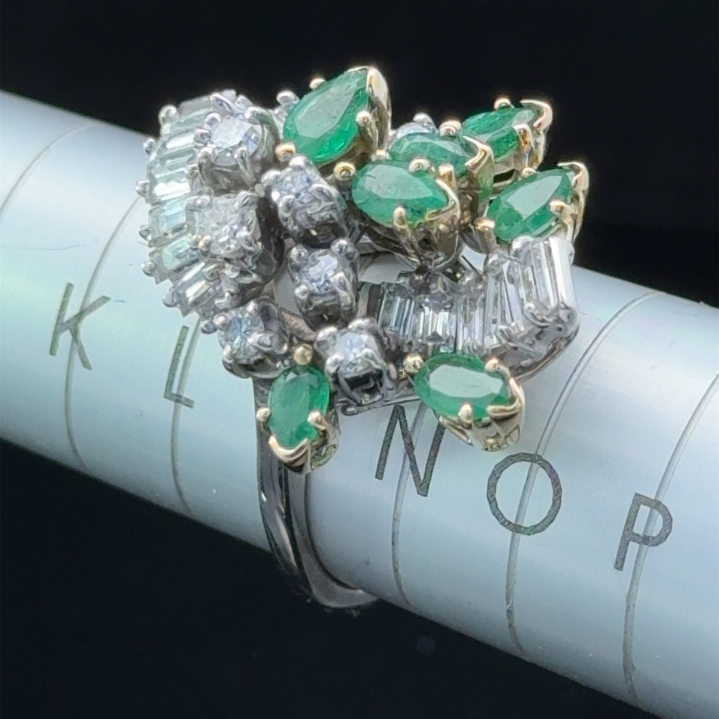 18K White Gold Diamond & Emerald Cluster APPX 0.8CTS EACH
