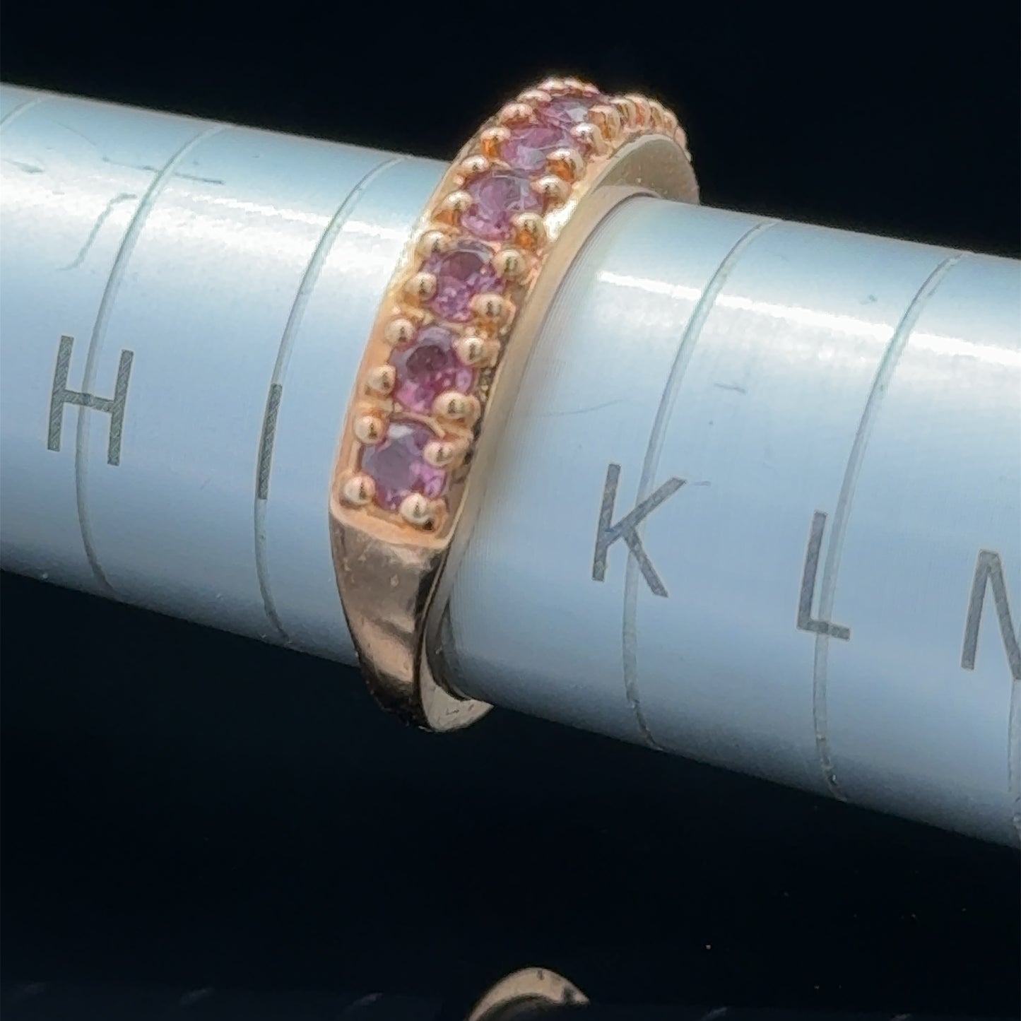9K Yellow Gold Pink Topaz Band Ring