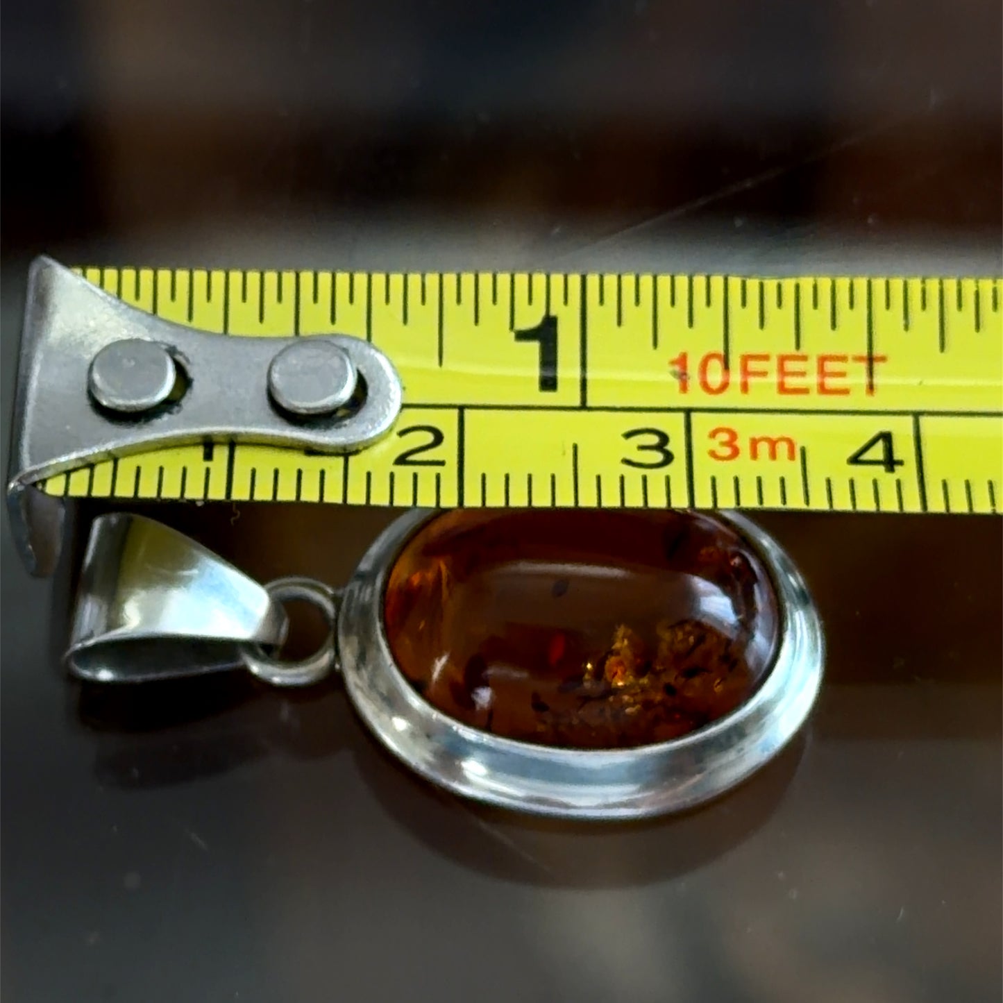 Silver & Amber Oval Drop Pendant