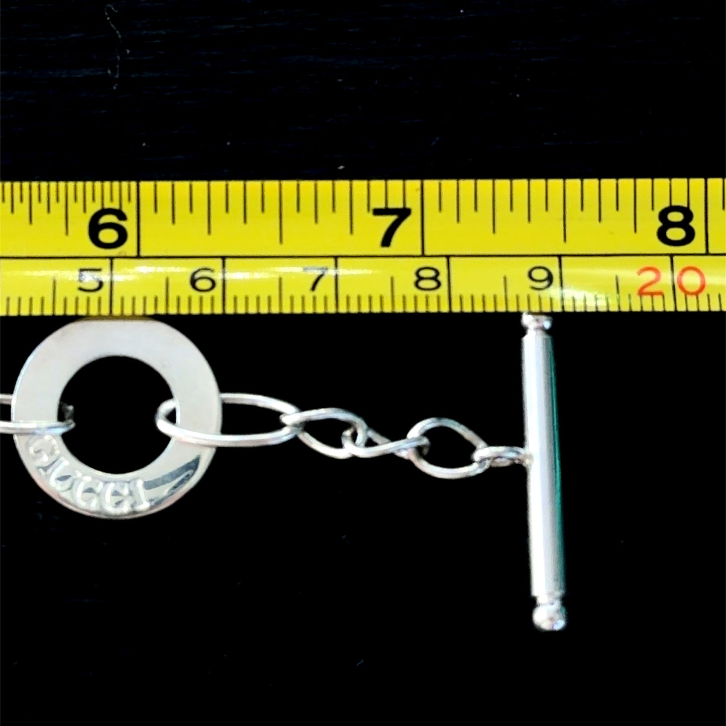 Silver Gucci Interlocking Circles Toggle Bracelet 71/2” Long