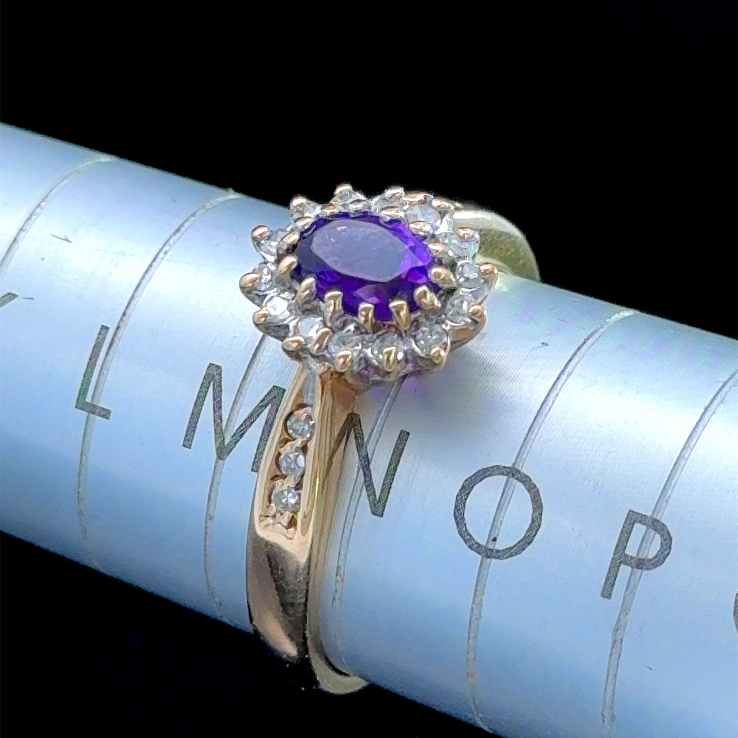 9K Yellow Gold Amethyst & Diamond Cluster Ring