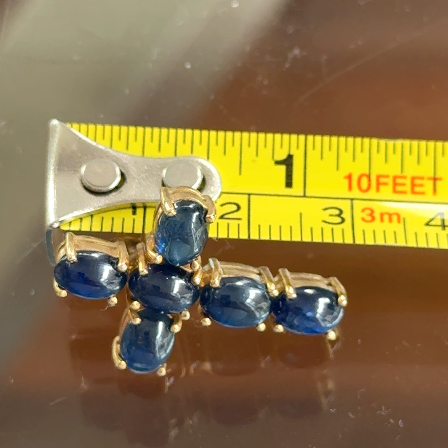 9K Yellow Gold Cabochon Sapphire Cross Ear Studs