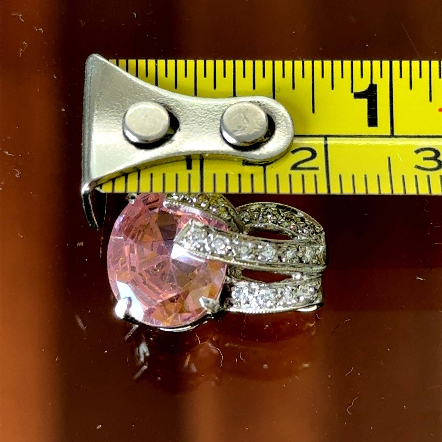 9K White Gold Pink Topaz & Diamond Pendant