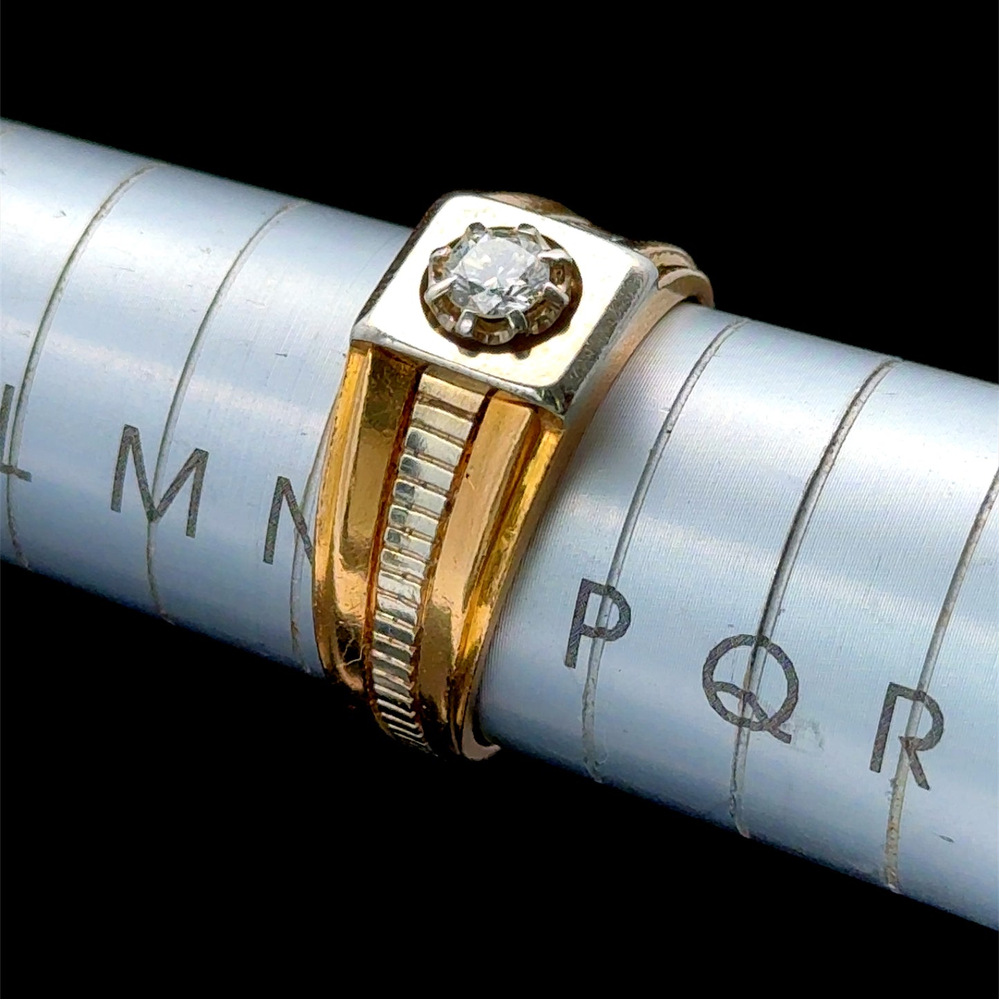 18K Mans Yellow Gold / White Gold Square Set Diamond Ring