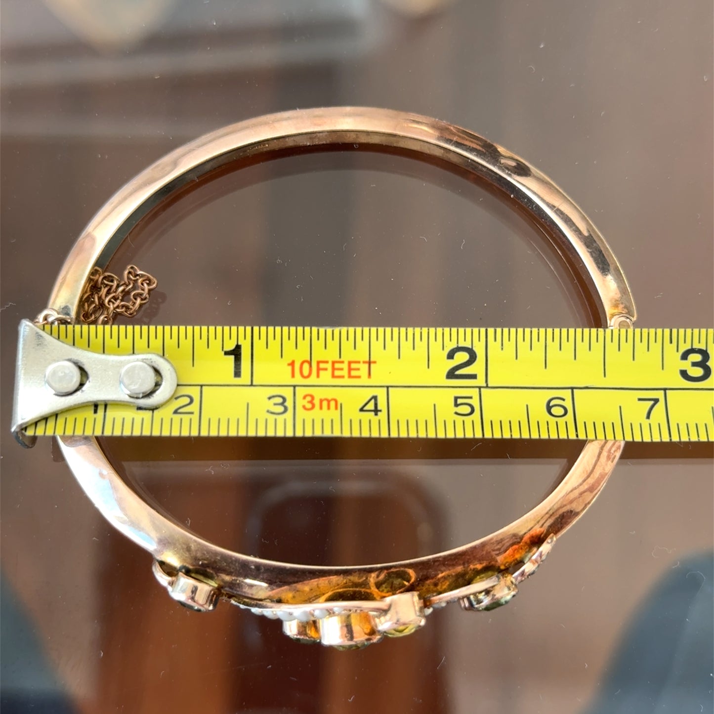 9K Rose Gold Pearl & Peridot Bangle