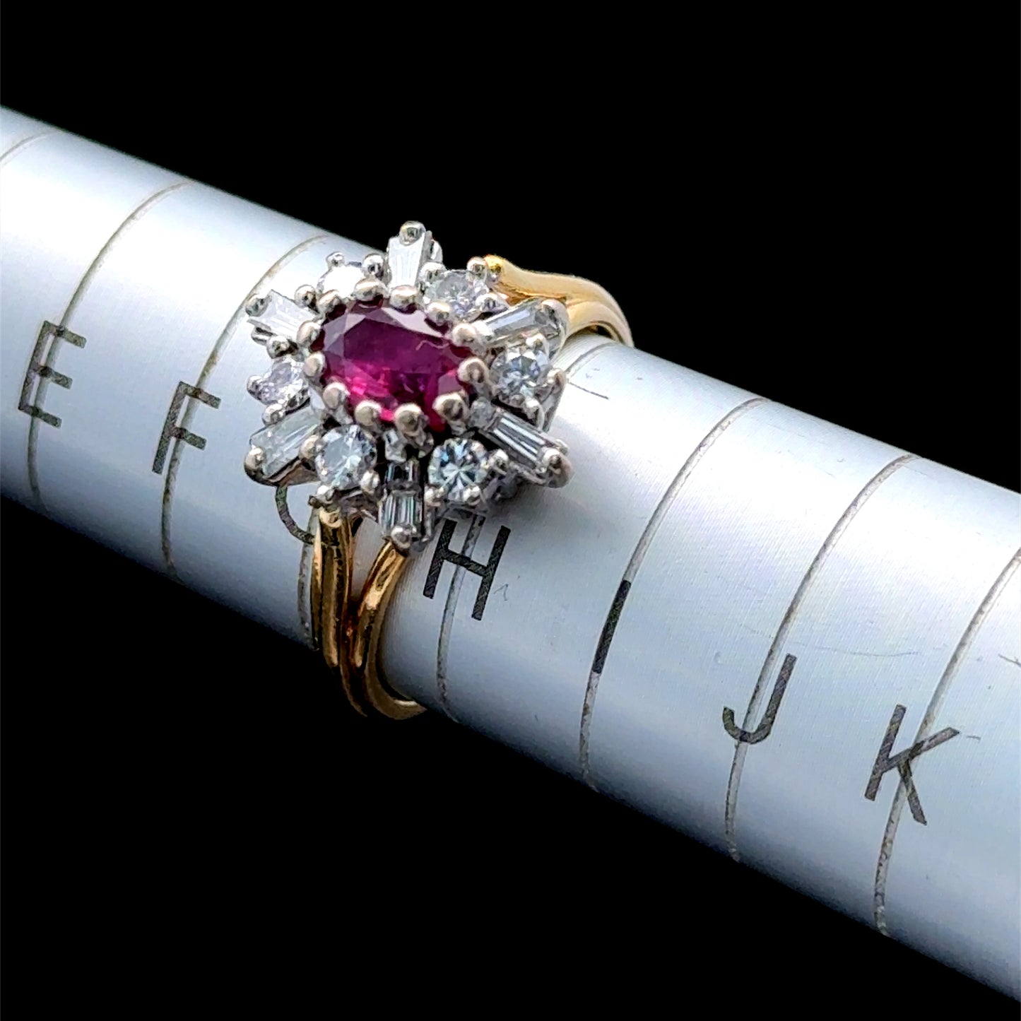 18K Gold Ruby & Diamond Cluster Ring Size G1/2 Can Be Sized