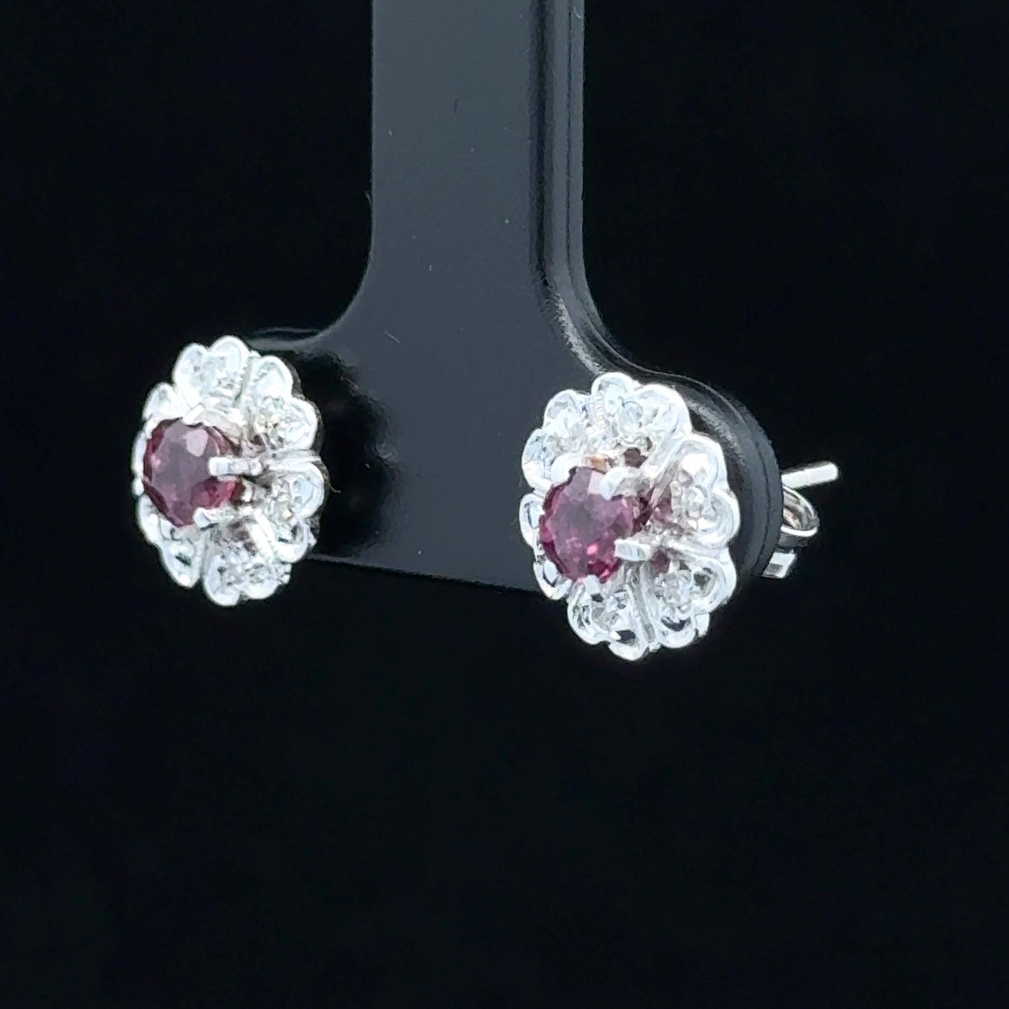 9K White Gold Ruby & Diamond Earrings