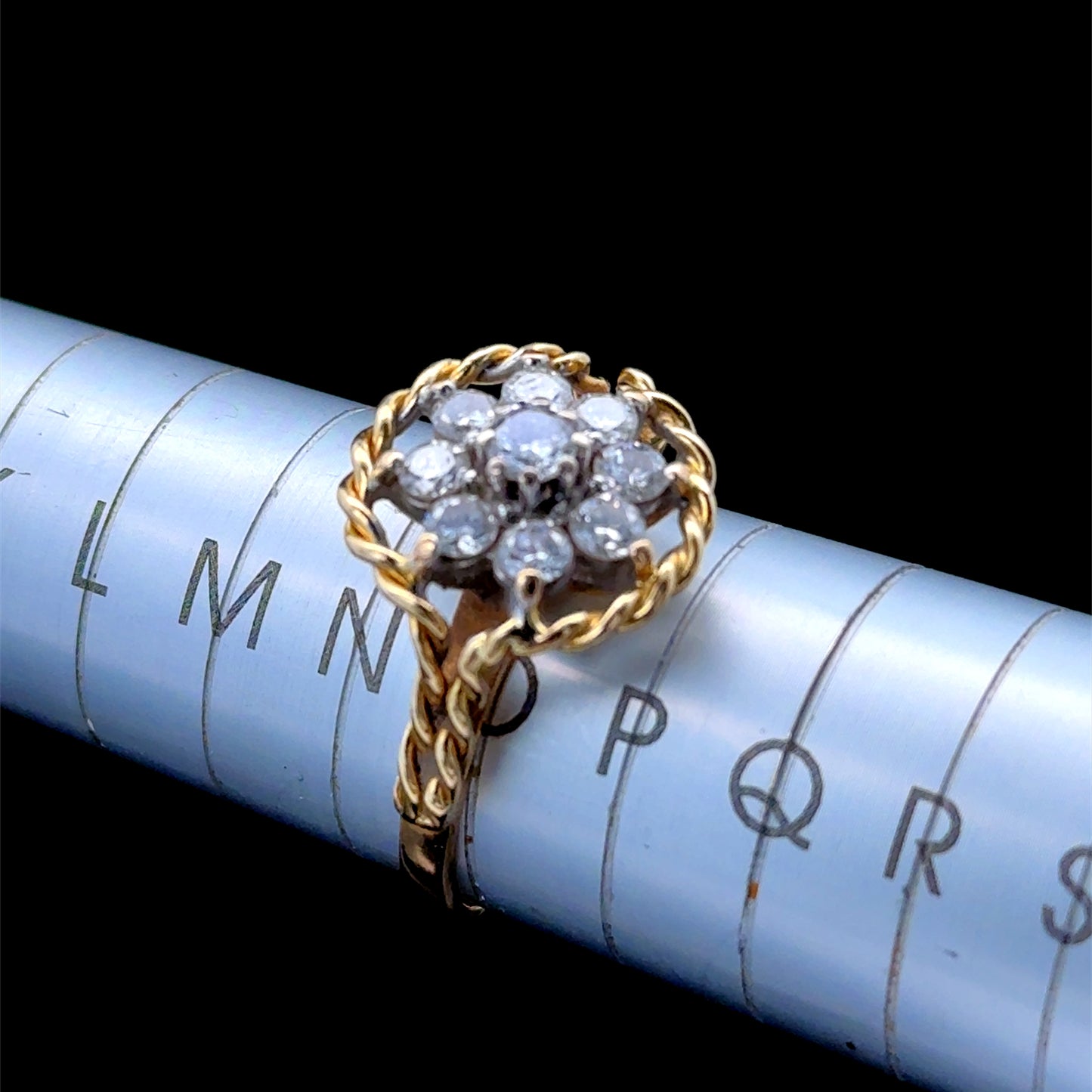 18K Yellow Gold Rope Edged Diamond Cluster Ring