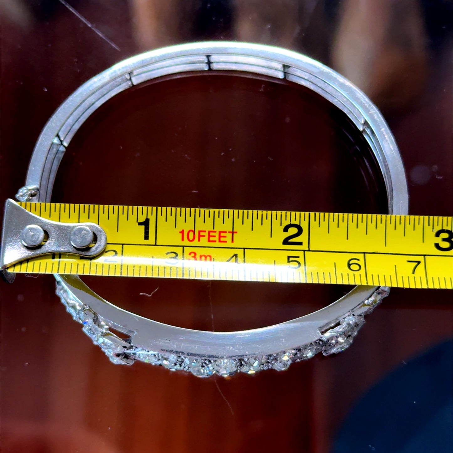 14K White Gold Old Cut Diamond Bangle APPX 4 CTS