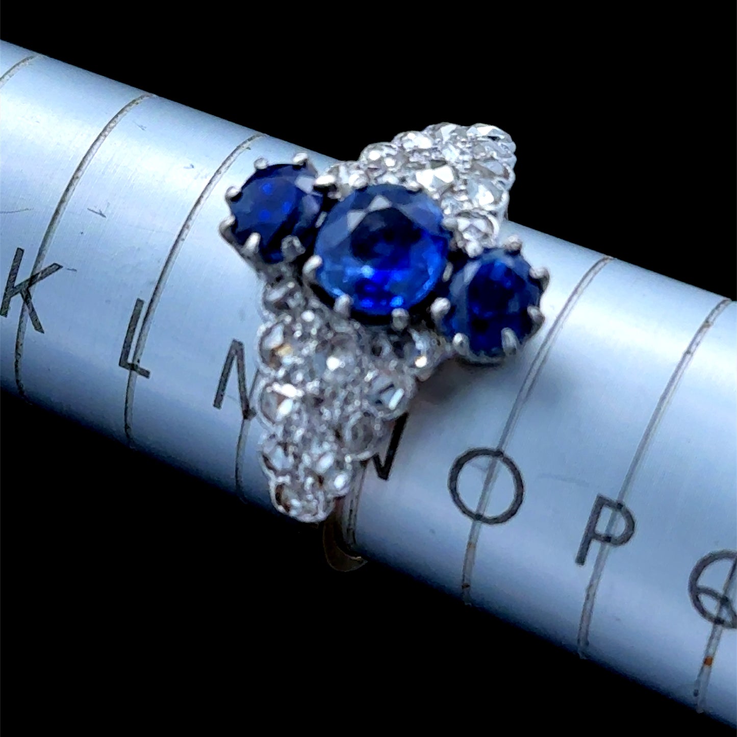 18K Yellow Gold Old Cut Diamond & Sapphire Ring APPX 1.0 CTS
