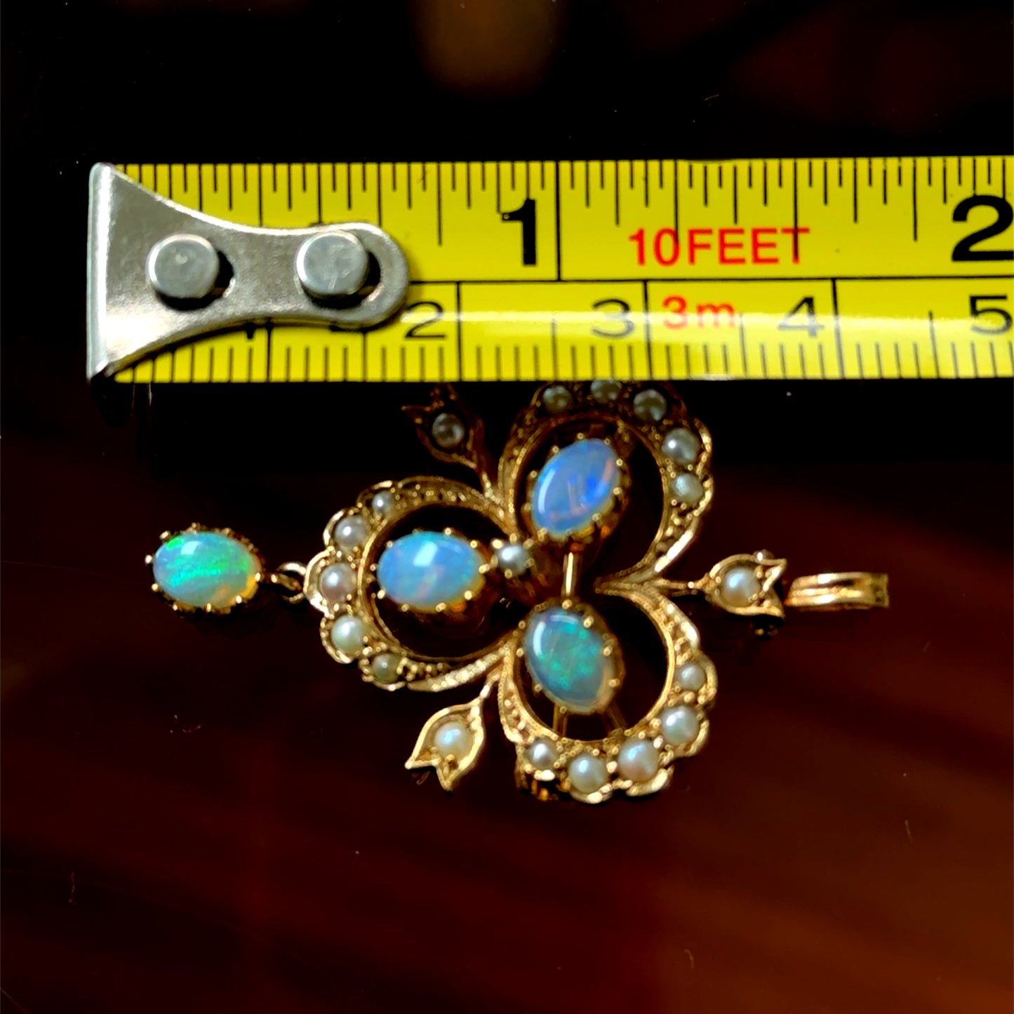 9K Yellow Gold Opal & Pearl Pendant