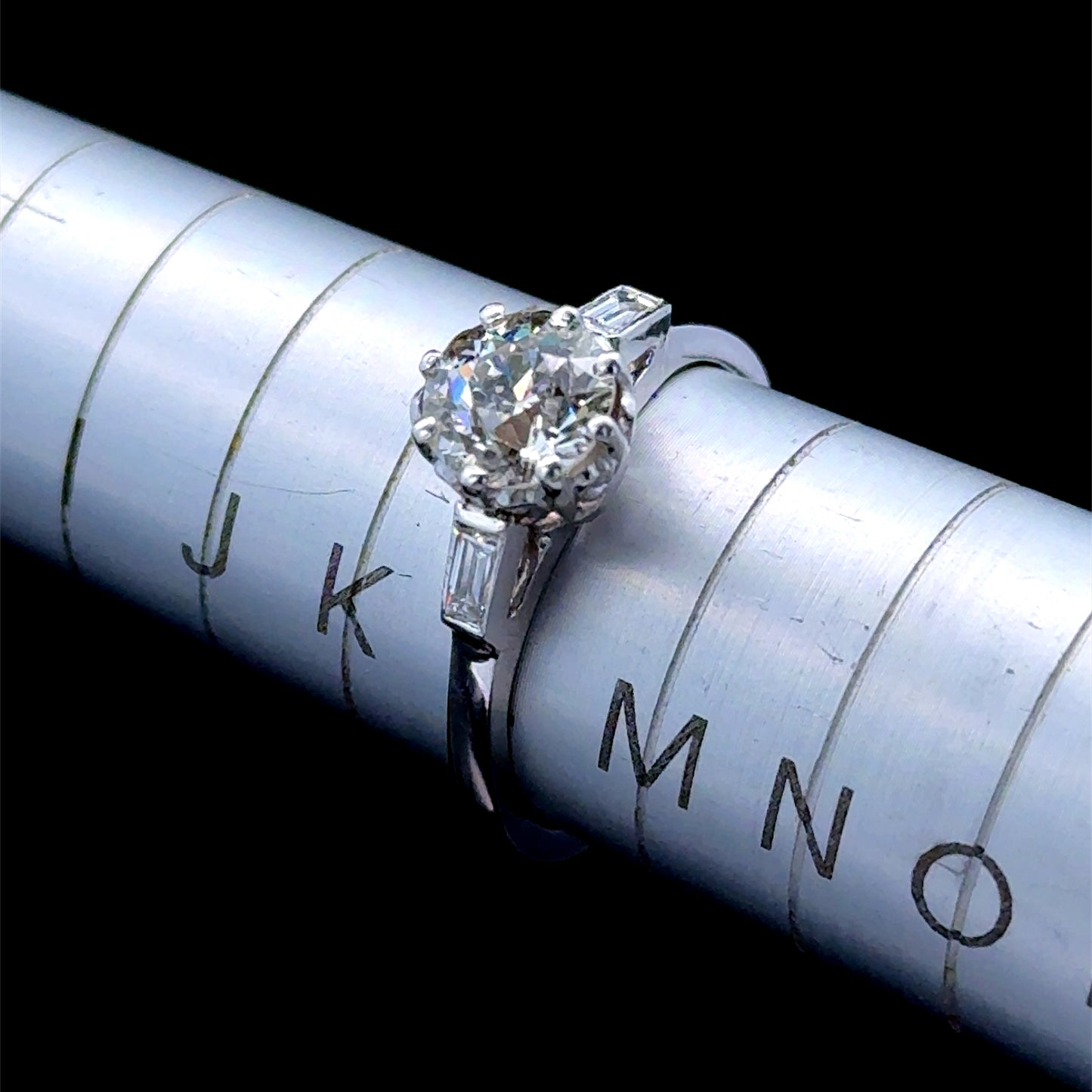 18K White Gold Diamond Solitaire Ring With Baguette Shoulders APPX C:1.0 CTS Total:1.2 CTS