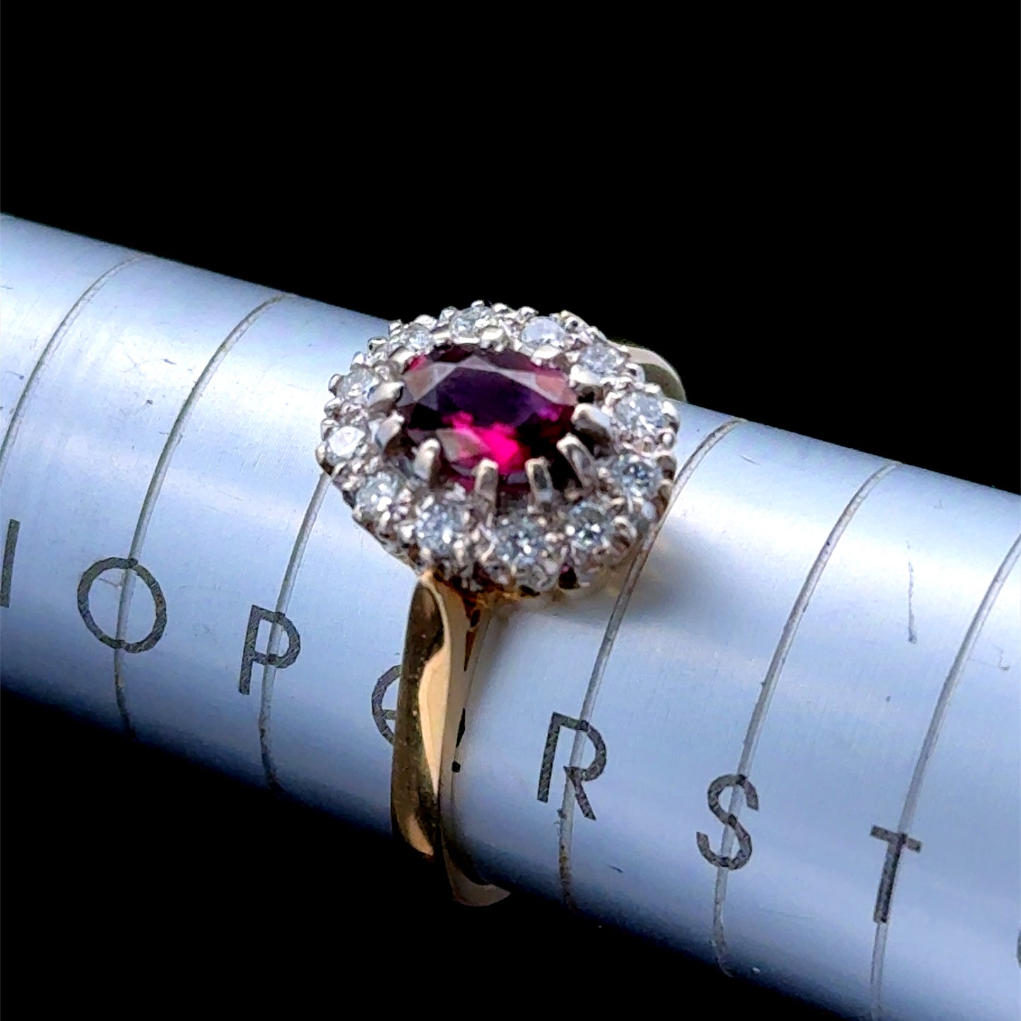 Elegant 18k Gold Ruby and Diamond Cluster Ring