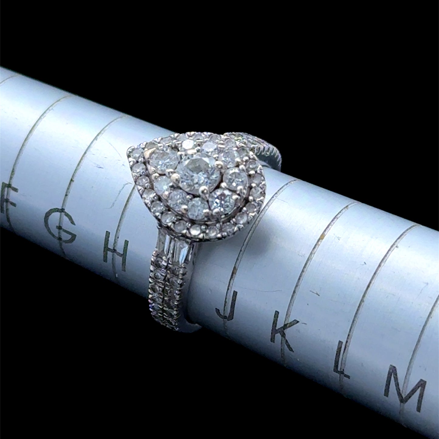 18K White Gold Pear Diamond Cluster Ring APPX 1.25 CTS