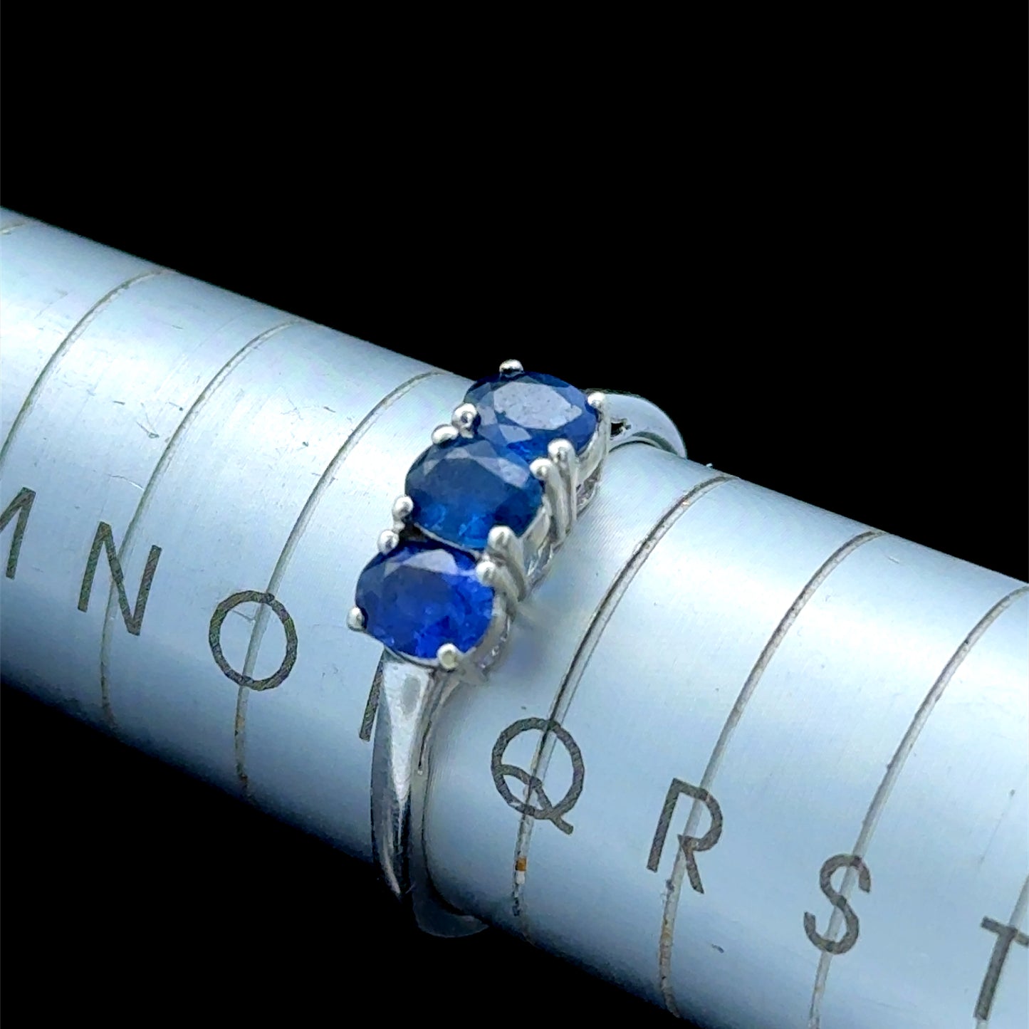 9K White Gold Sapphire 3 Stone Ring