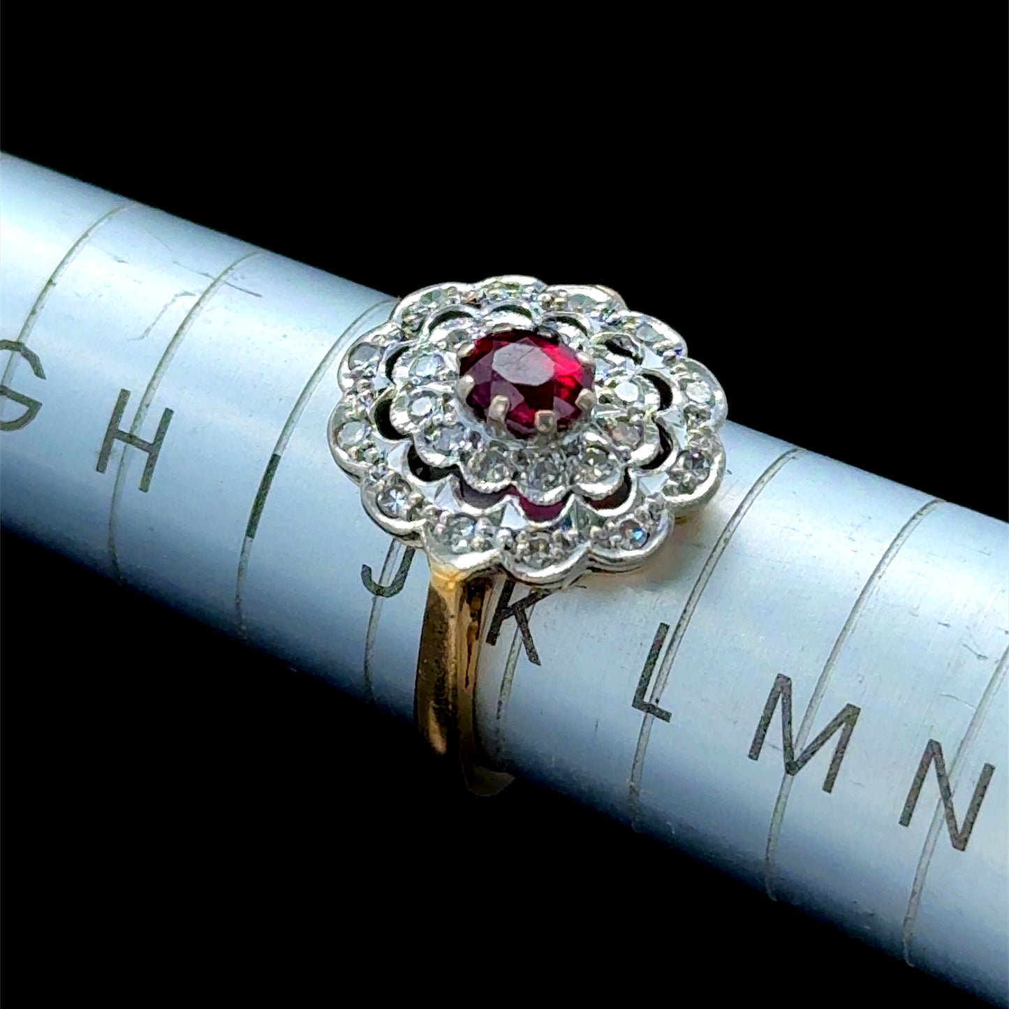 18K Yellow Gold Ruby & Diamond Cluster Ring