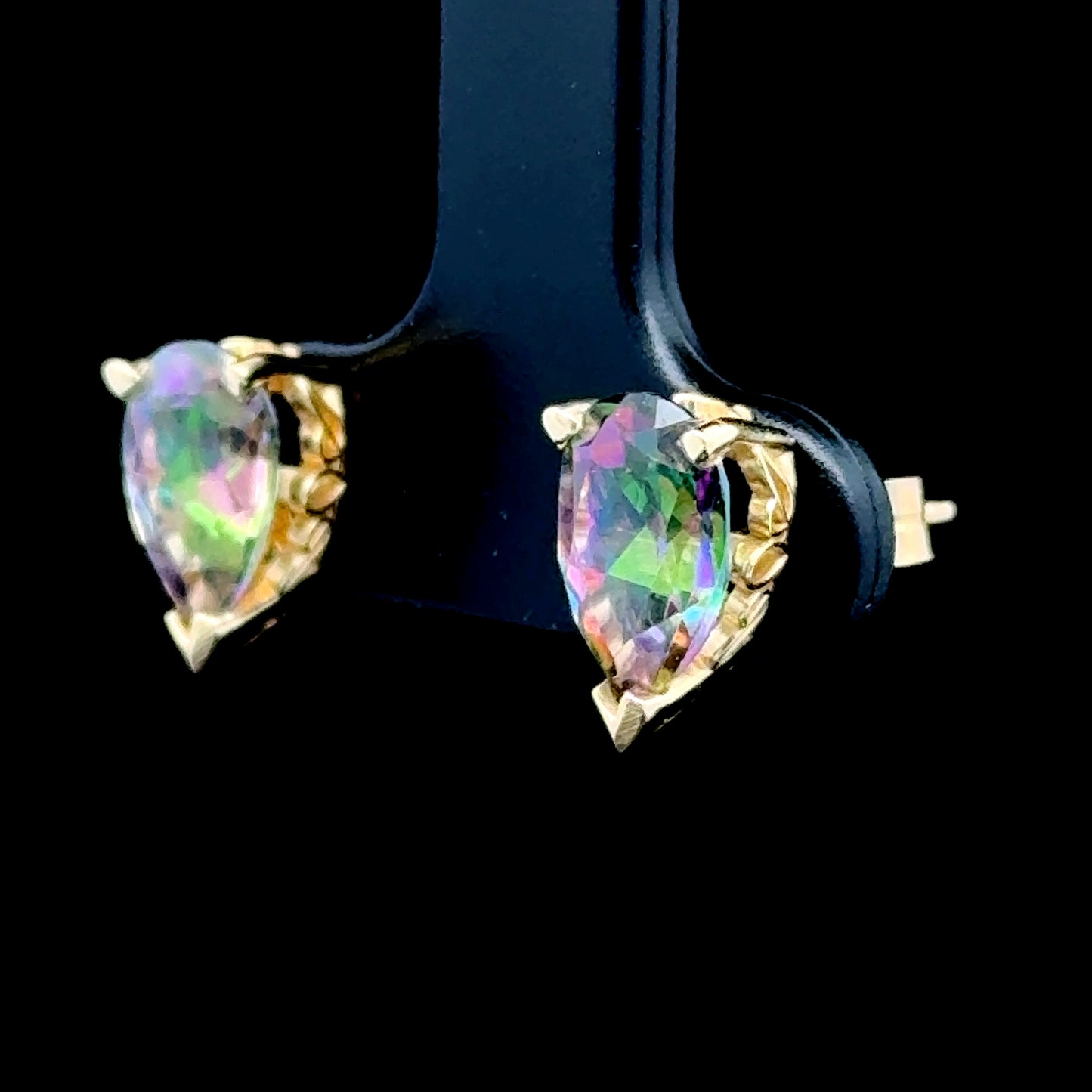 9K Yellow Gold Pear Mystic Topaz Studs