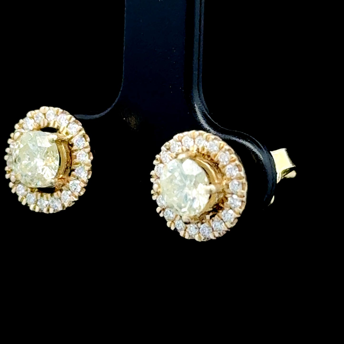 18K Yellow Gold Diamond Halo Studs APPX 0.5 CTS Centre Stones