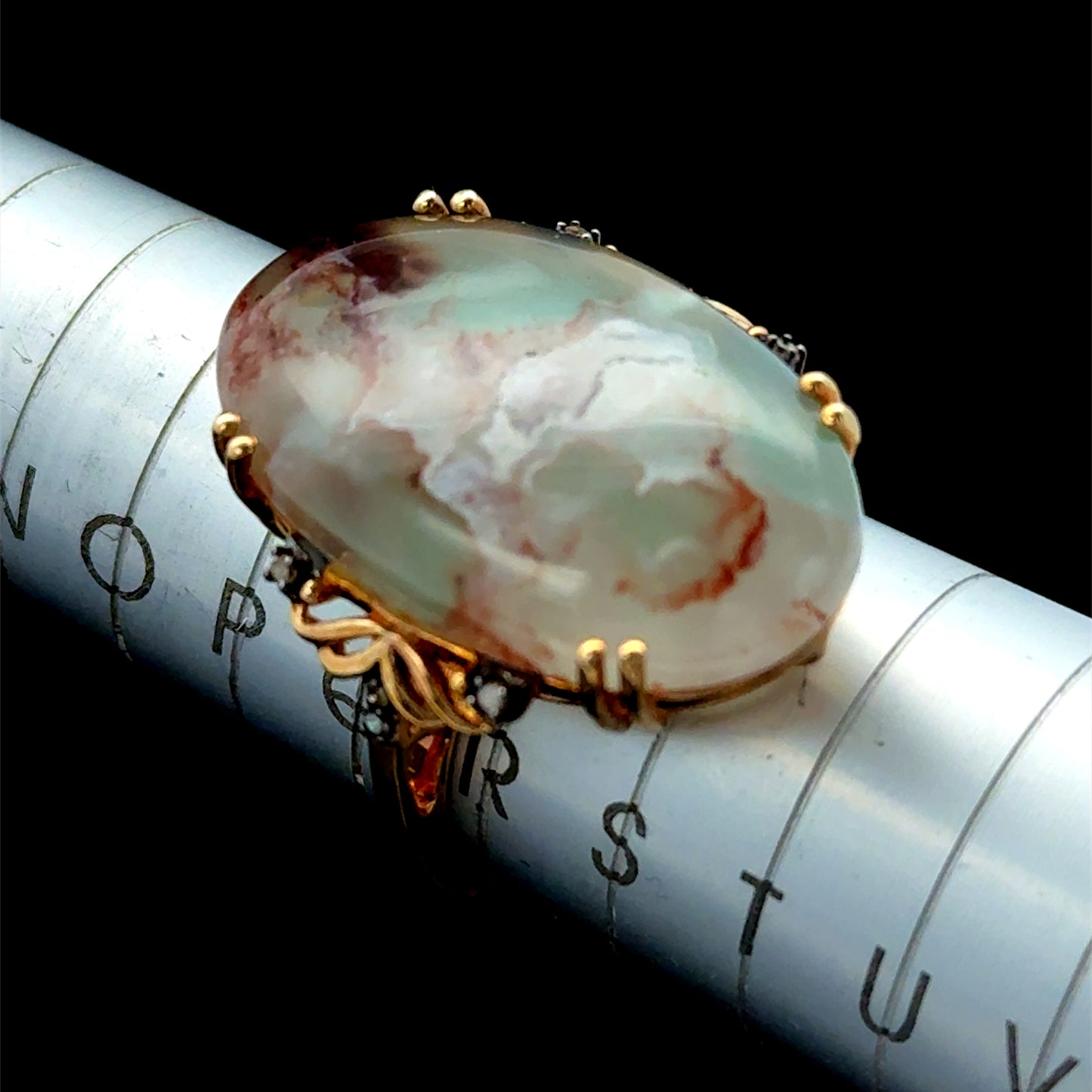 9K Yellow Gold Chalcedony & Diamond Ring
