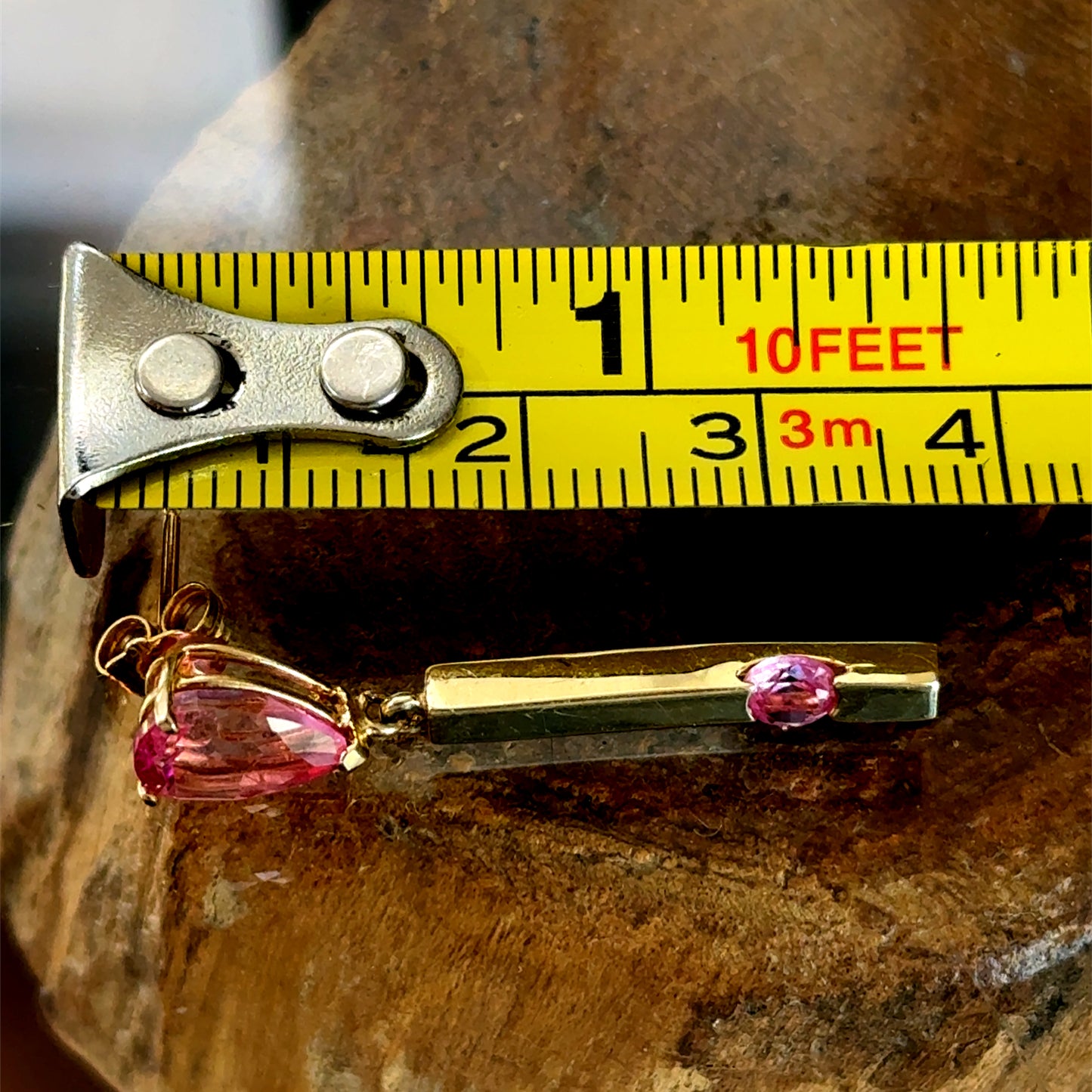 14K Yellow Gold Drop Earrings with Pink Sapphires