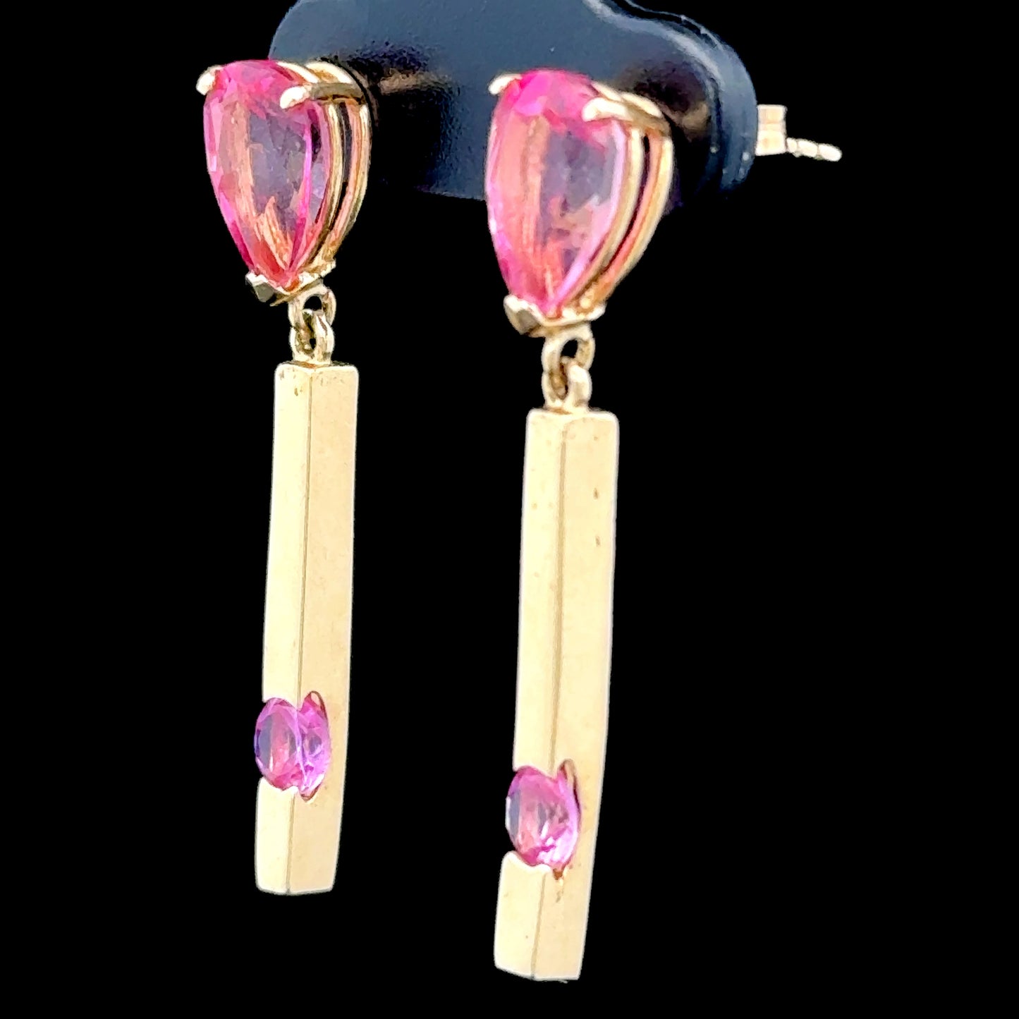 14K Yellow Gold Drop Earrings with Pink Sapphires