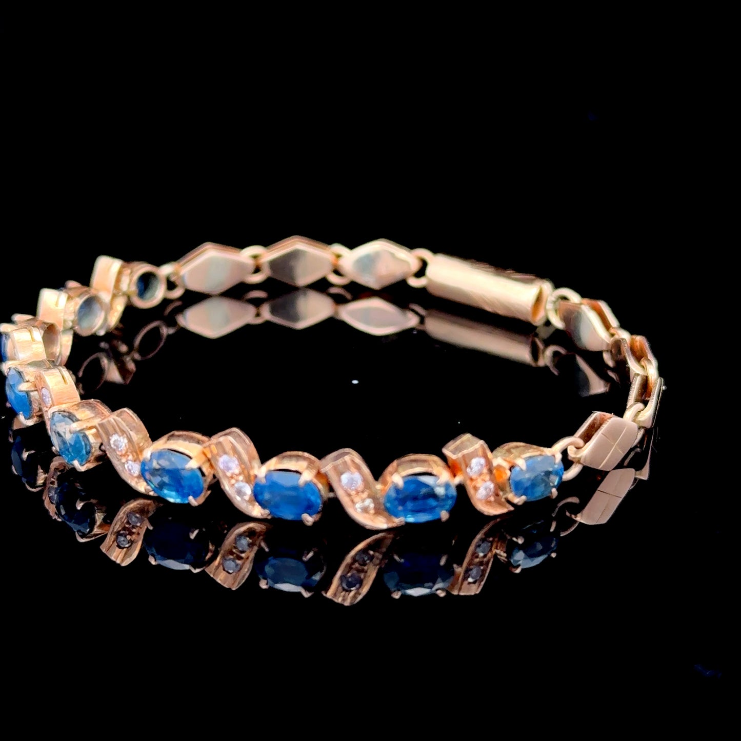 14K Rose Gold Diamond & Sapphire Bracelet