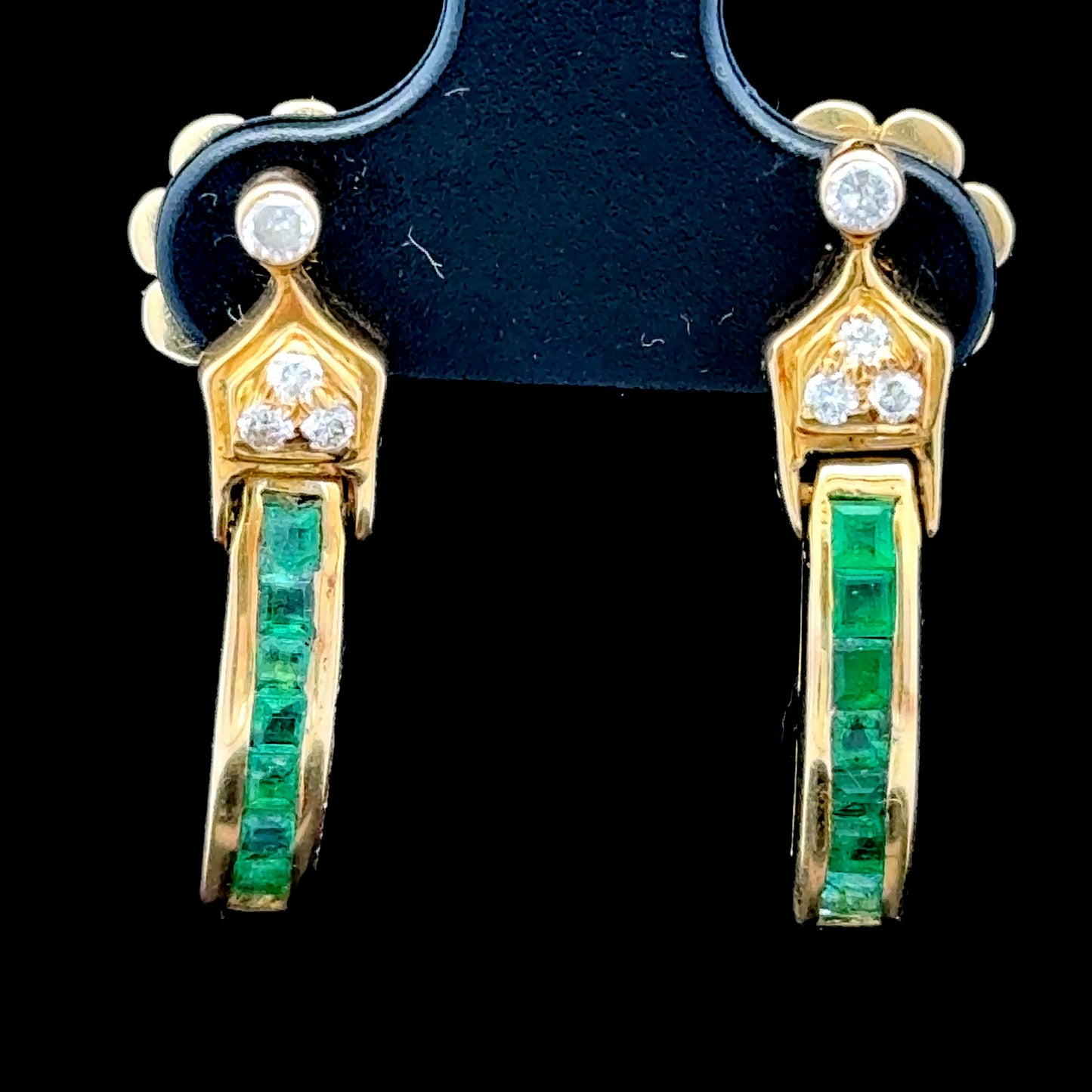 18K Yellow Gold Emerald and Diamond Stud Drop Earrings