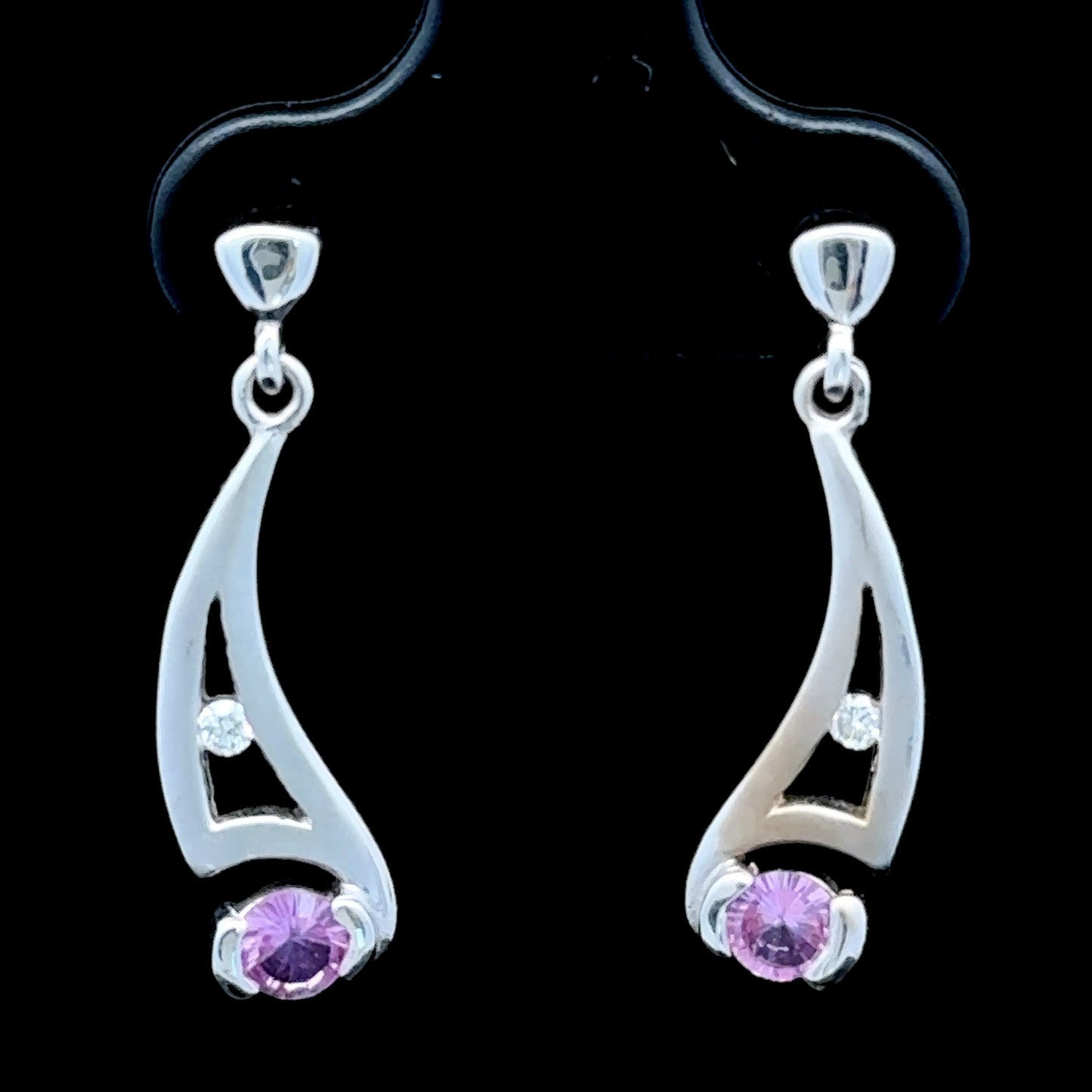 18K White Gold Amethyst & Diamond Drop Stud Earrings