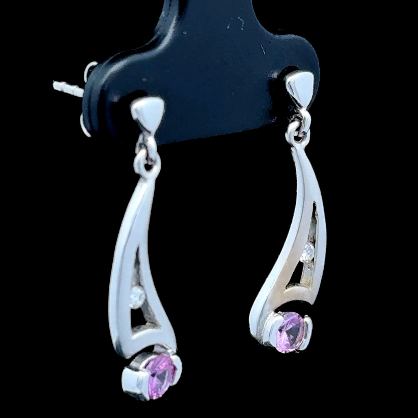 18K White Gold Amethyst & Diamond Drop Stud Earrings
