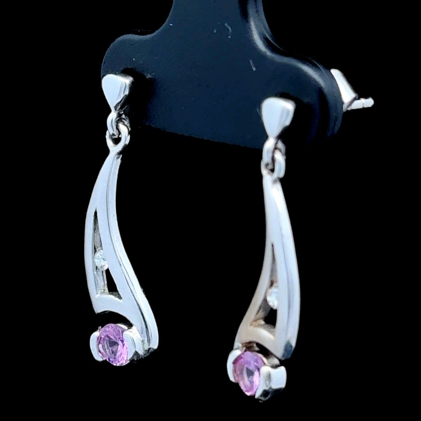 18K White Gold Amethyst & Diamond Drop Stud Earrings