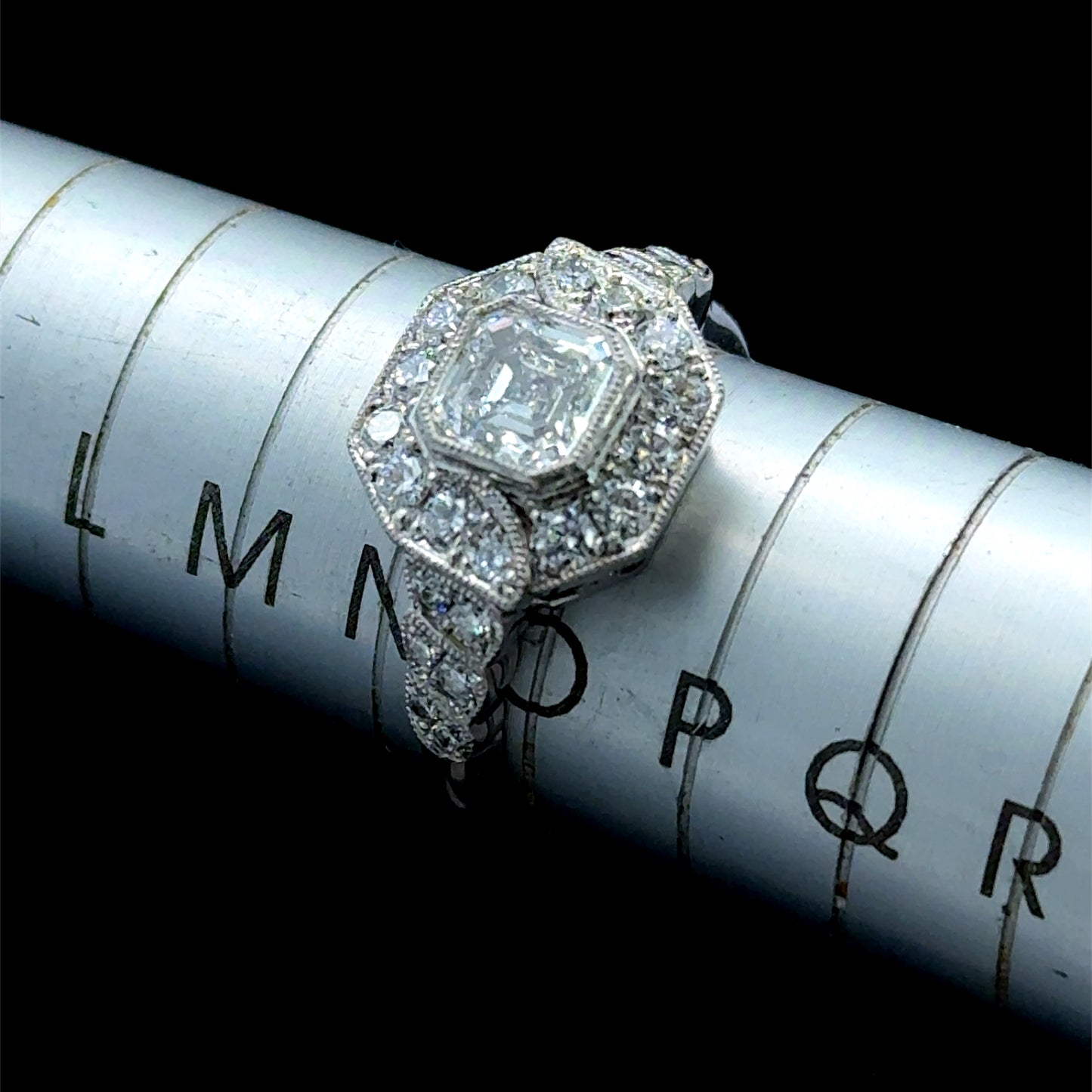 Platinum Square GIA Certificated Asscher Cut Diamond Halo Ring