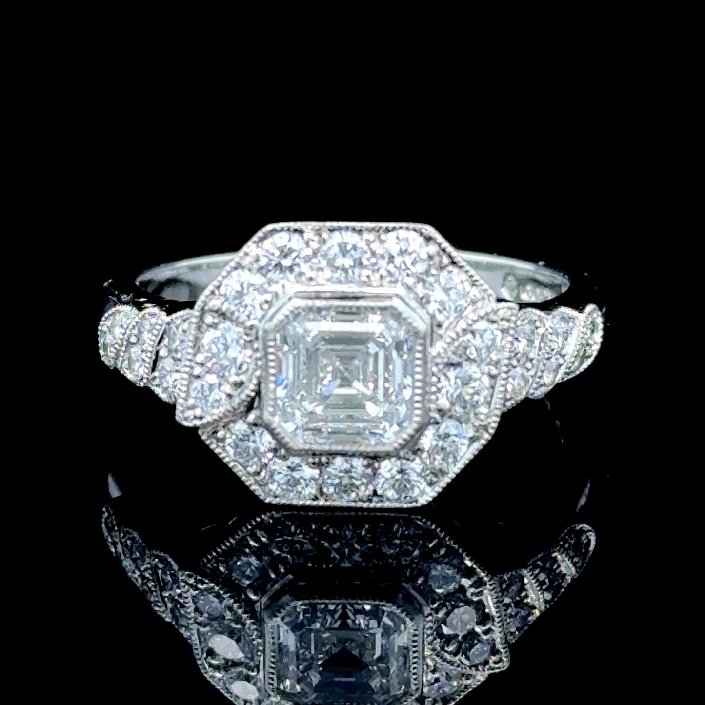 Platinum Square GIA Certificated Asscher Cut Diamond Halo Ring