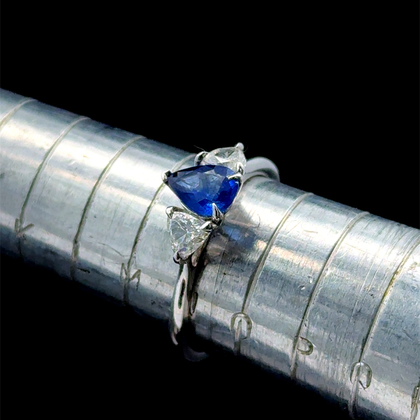 Platinum Pear Sapphire & Trilliant Diamond Ring