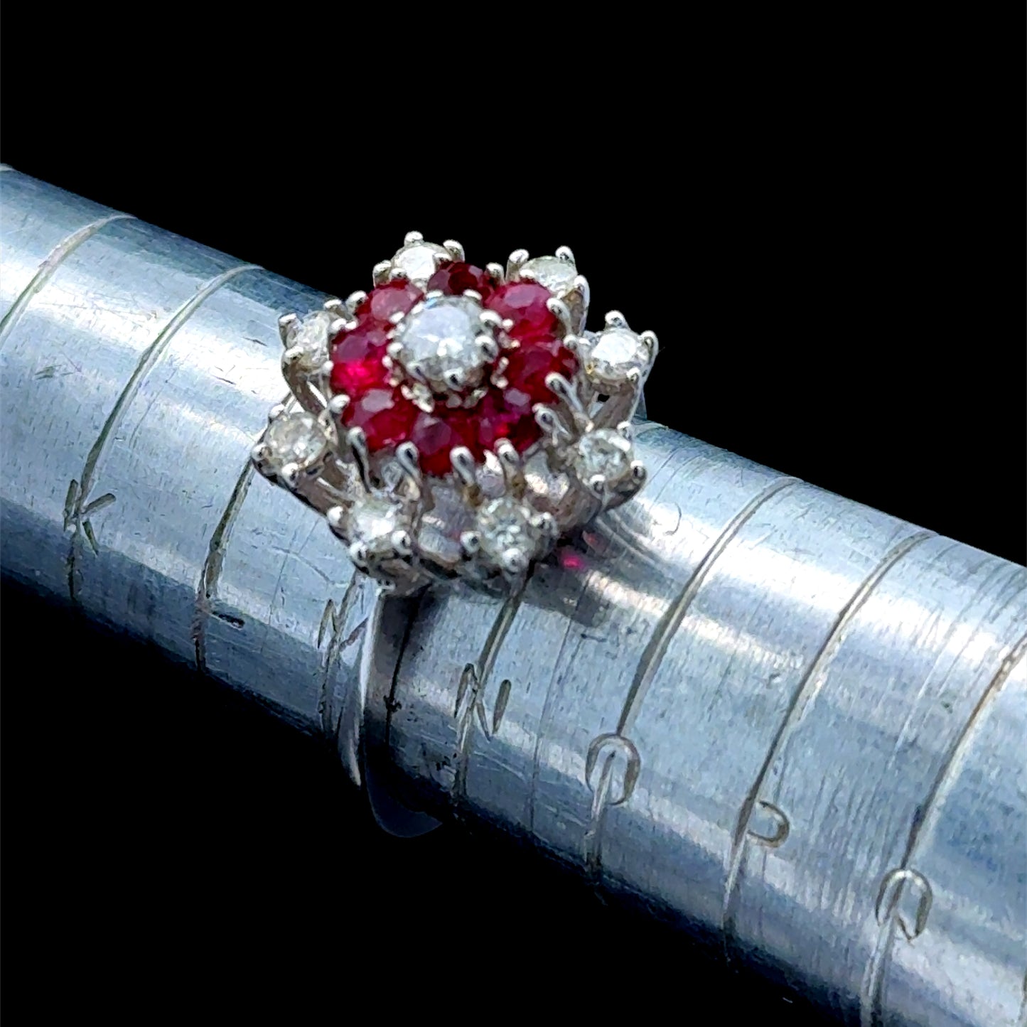 18K White Gold Ruby & Diamond Snowflake Ring