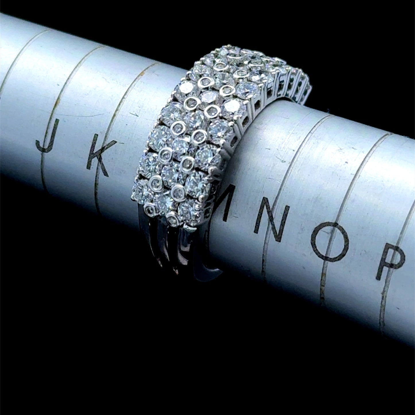 18K White Gold 3 Row Diamond Band Ring APPX 2.5 CTS