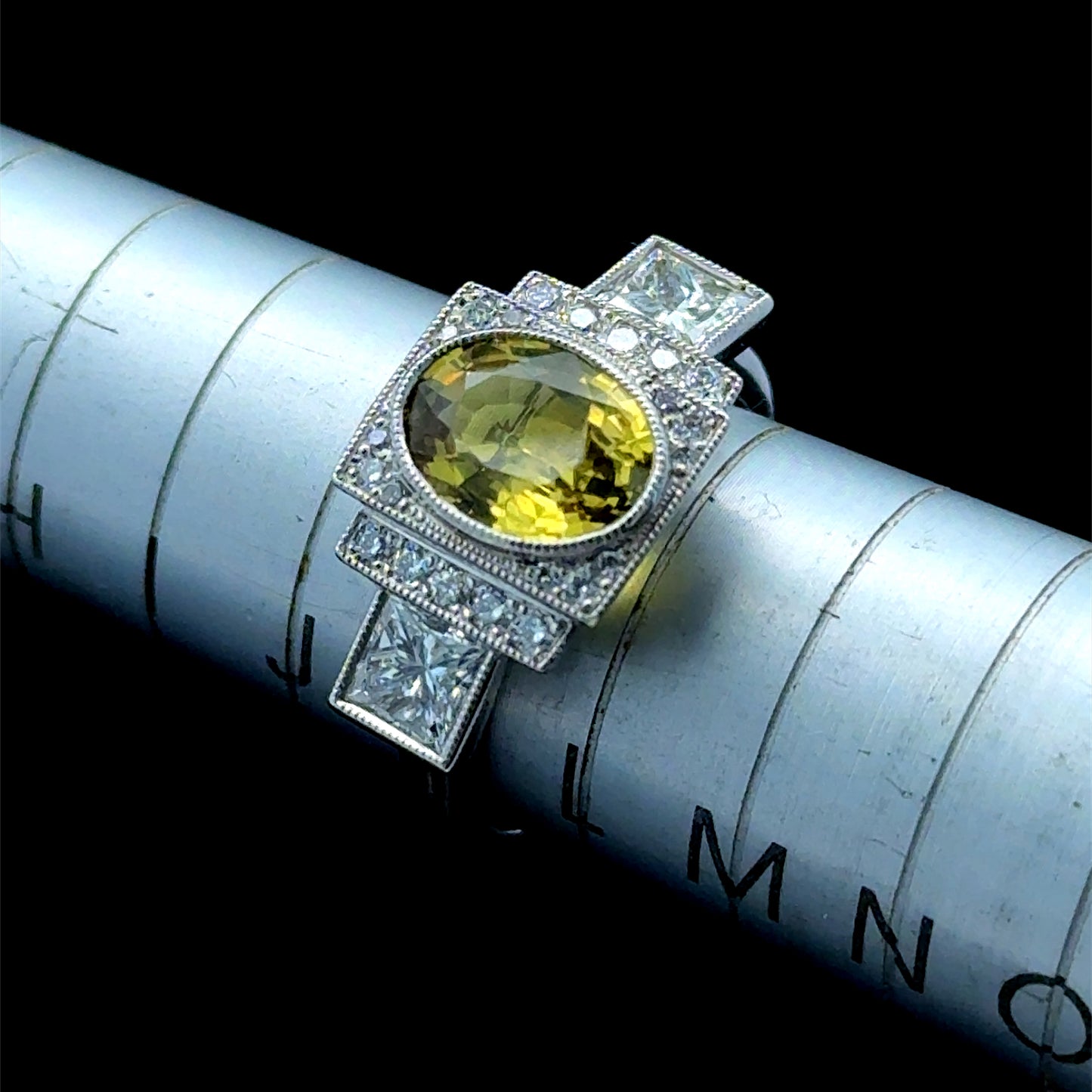 Platinum Diamond & yellow Sapphire Dress Ring APPX D:1.04 CTS