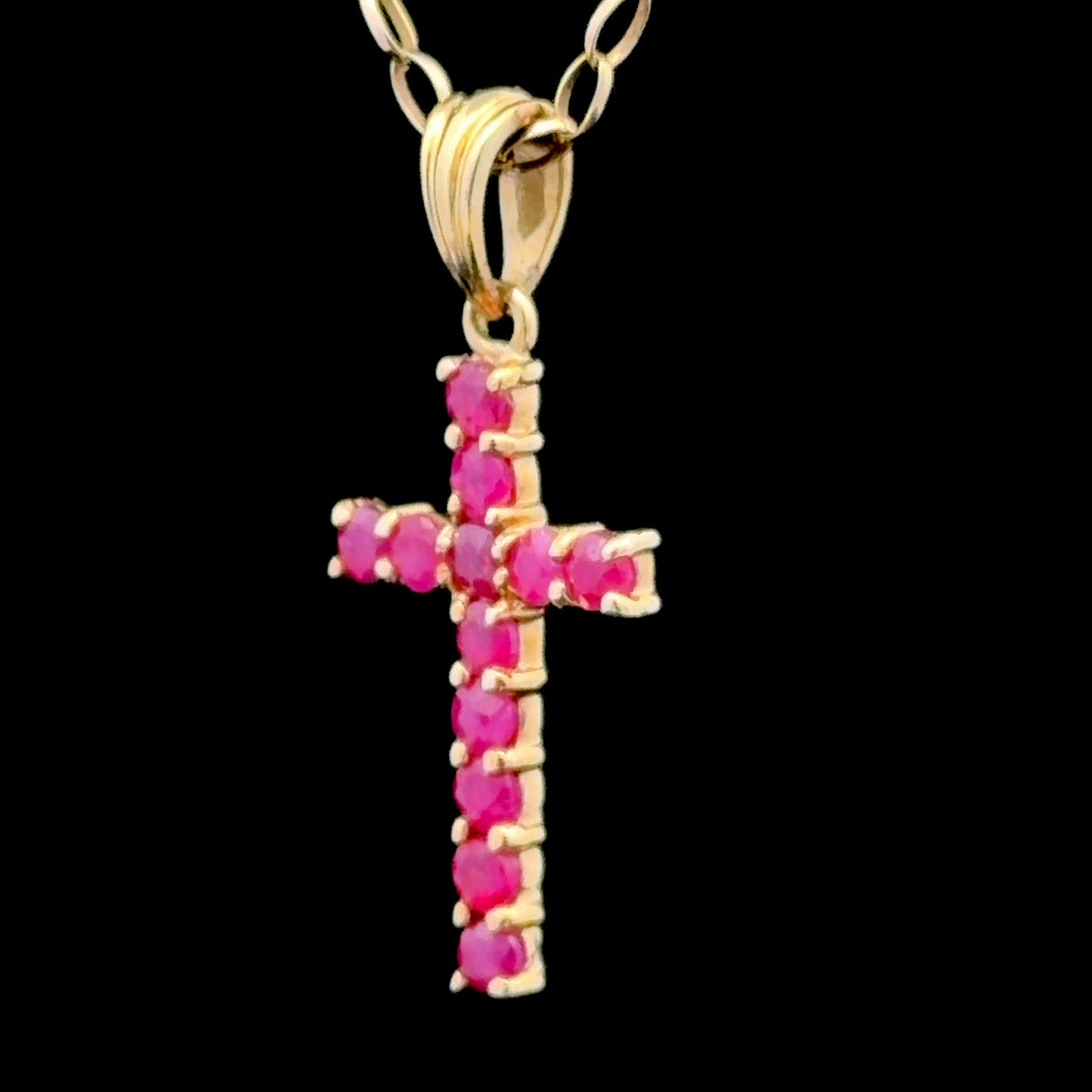 Yellow Gold Charm Necklace with Ruby Cross Pendant