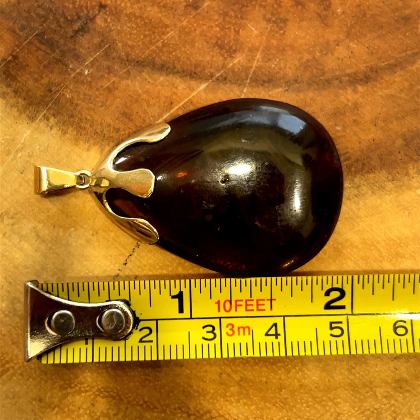 9K Yellow Gold Amber Drop Pendant