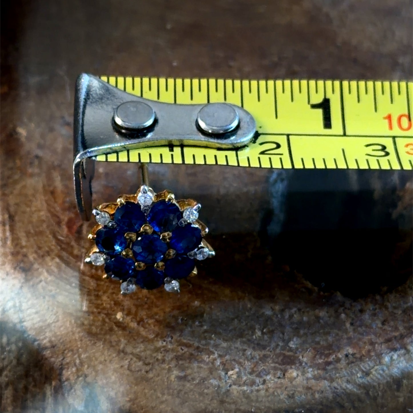 18K Yellow Gold Sapphire & Diamond Stud Earrings