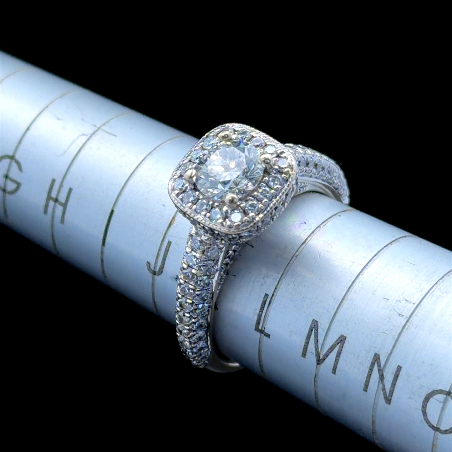 18K White Gold Diamond Halo Ring APPX 0.75 CTS CENTRE 1.7CTS TOTAL