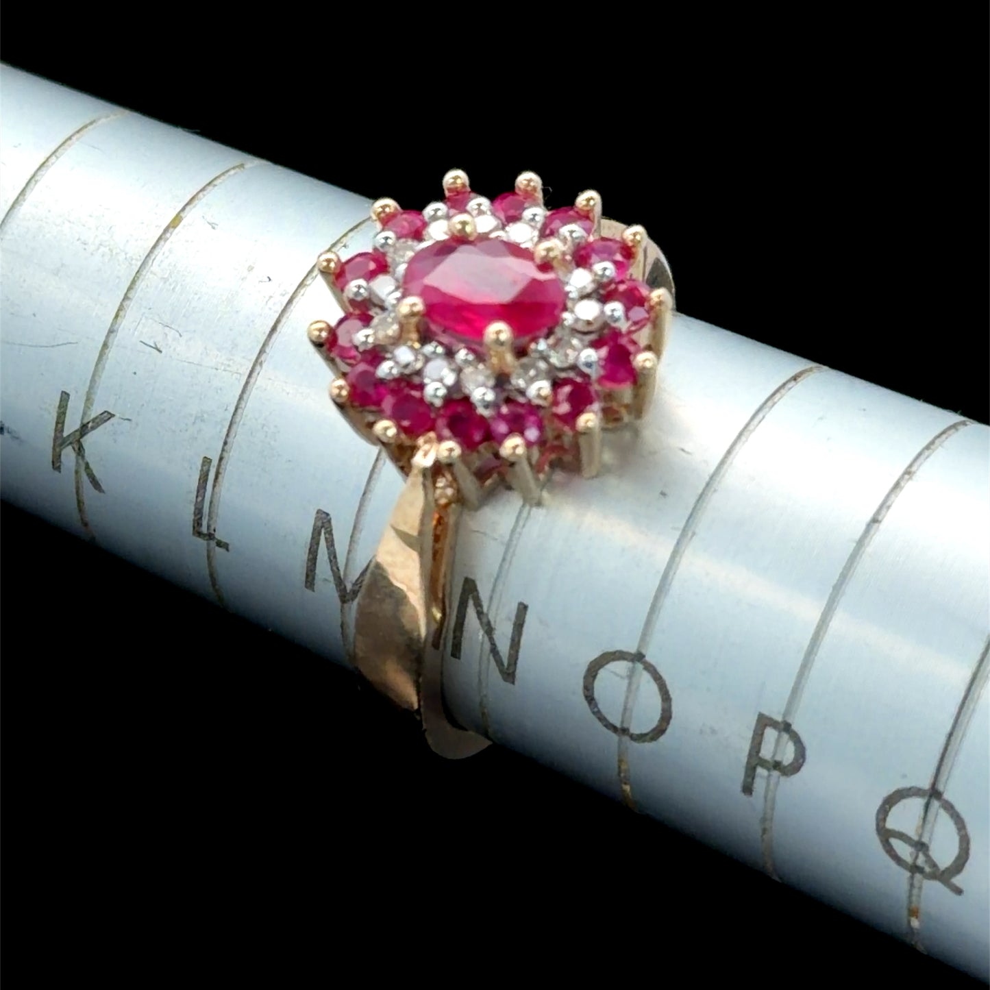 9K Yellow Gold Ruby & Diamond Cluster Ring