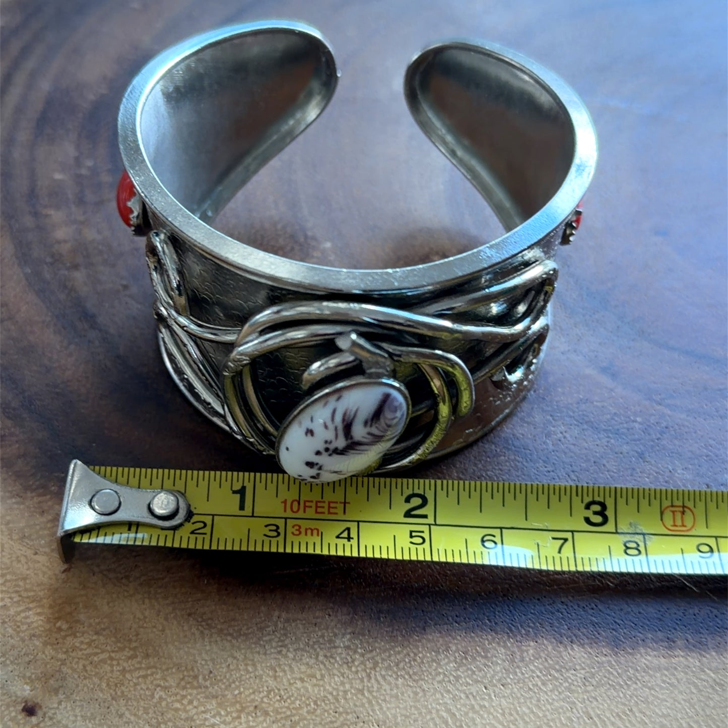 Silver Cuff Bangle With Gemstones