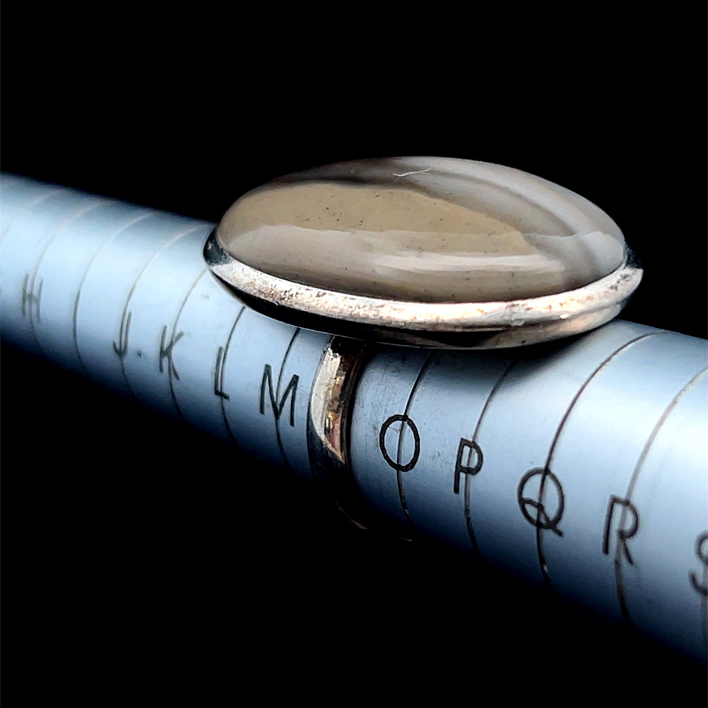 Large Silver Oval Beige Stone Ring