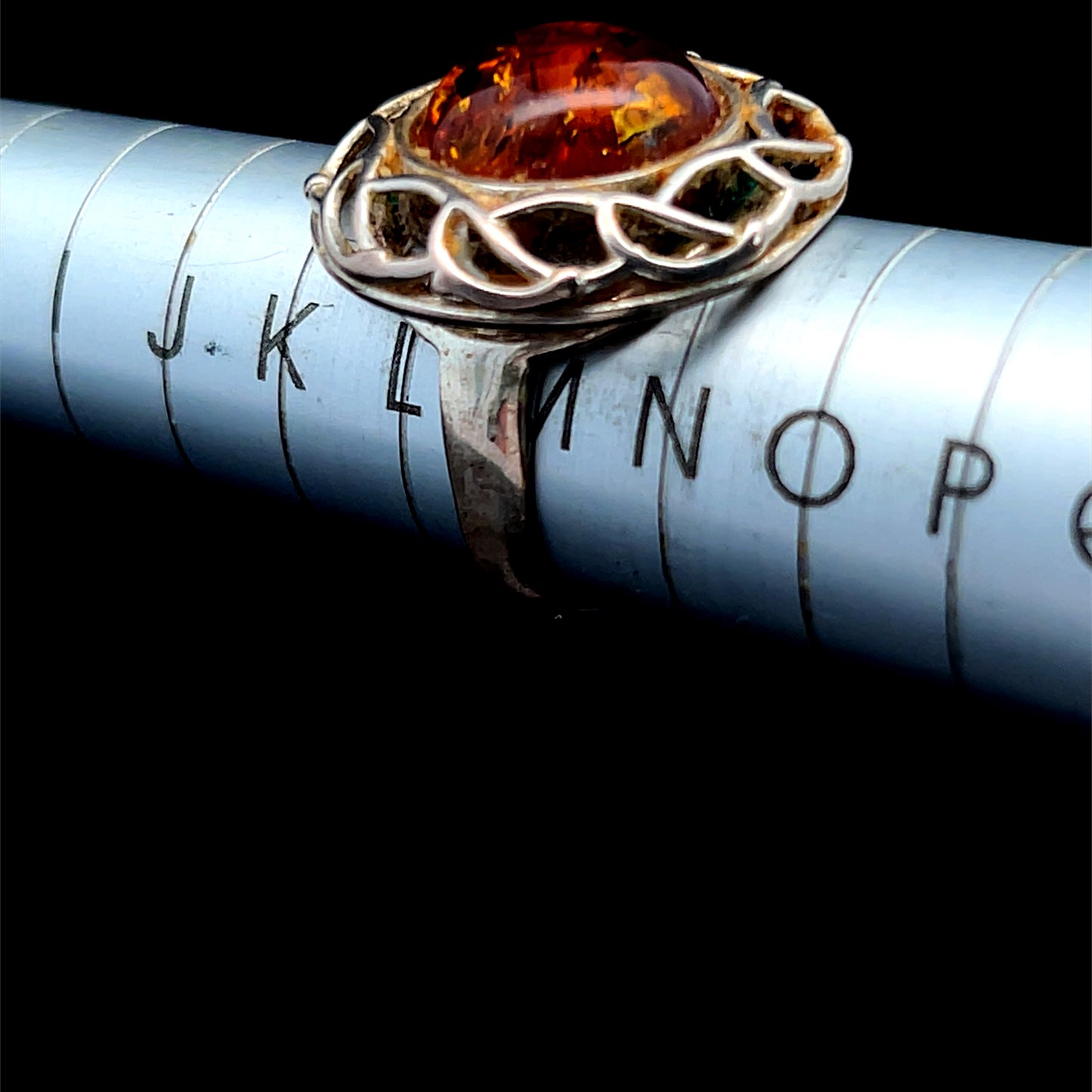 Silver Cabachon Amber Ring