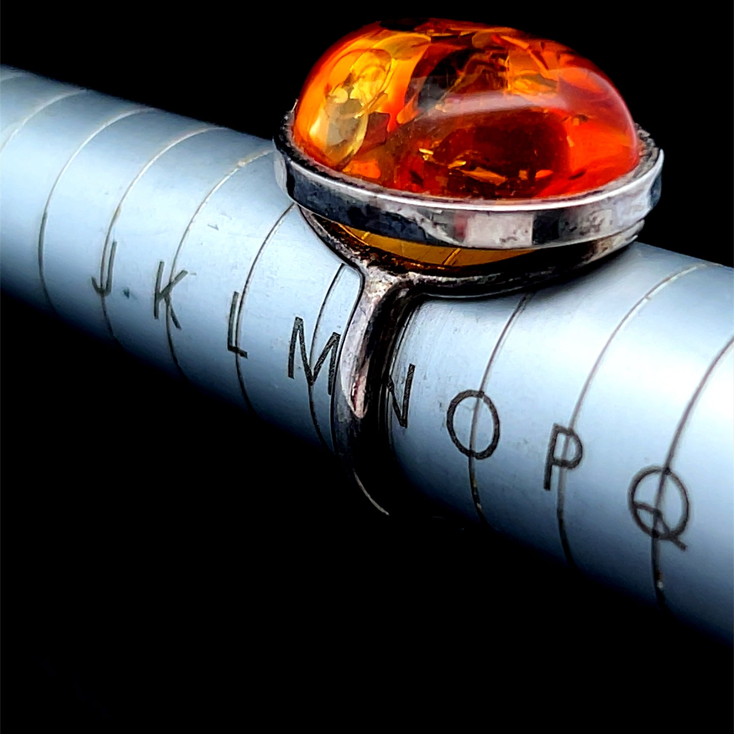 Silver Oval Amber Ring