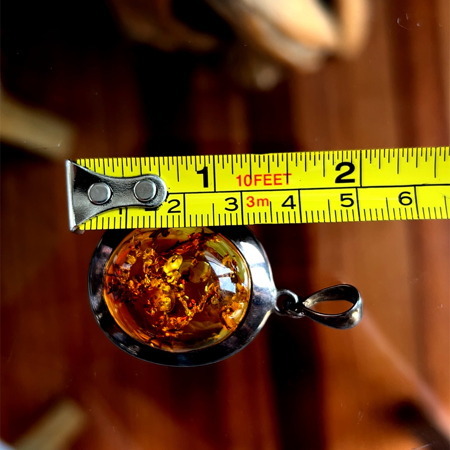 Large Silver Amber Pendant