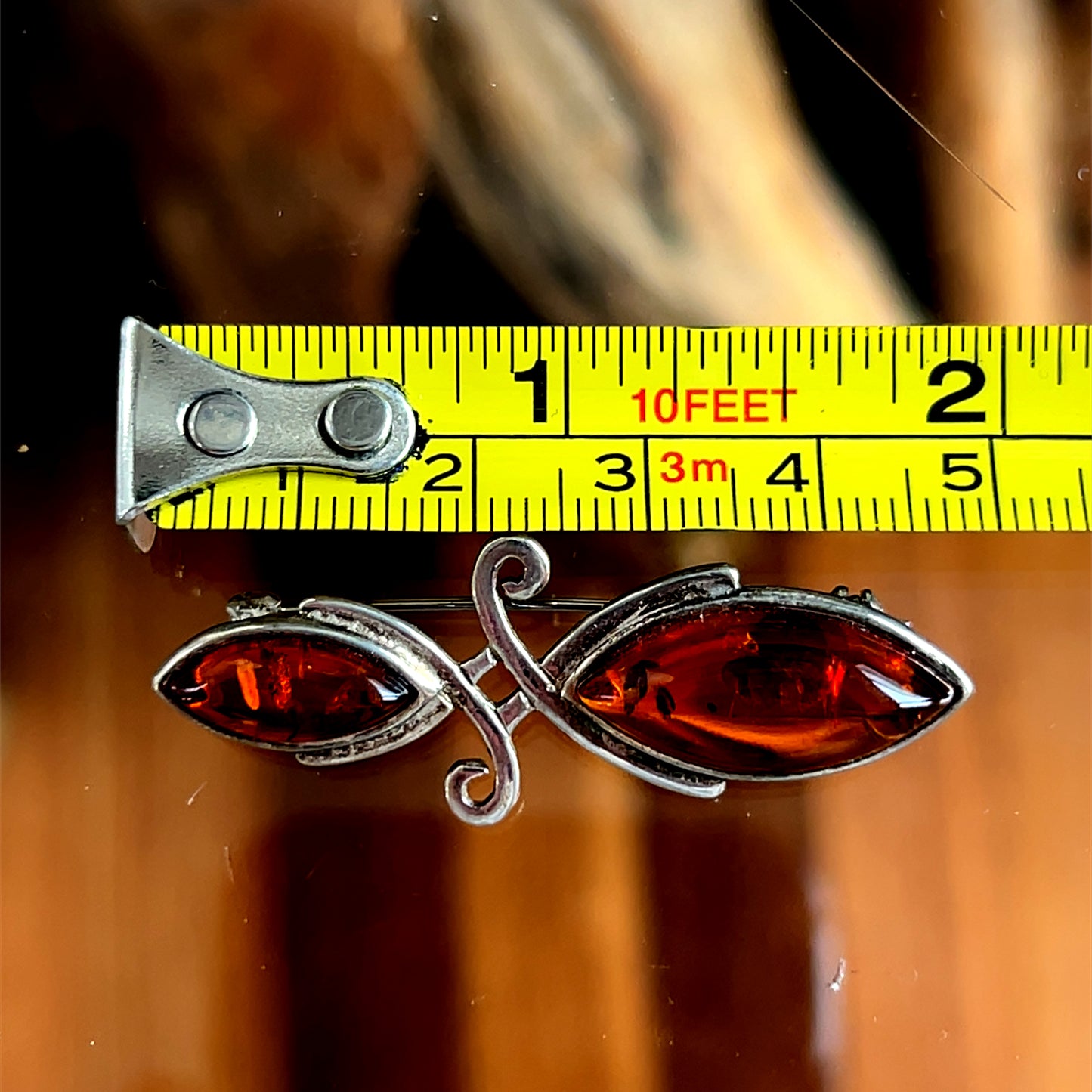 Silver Amber Brooch